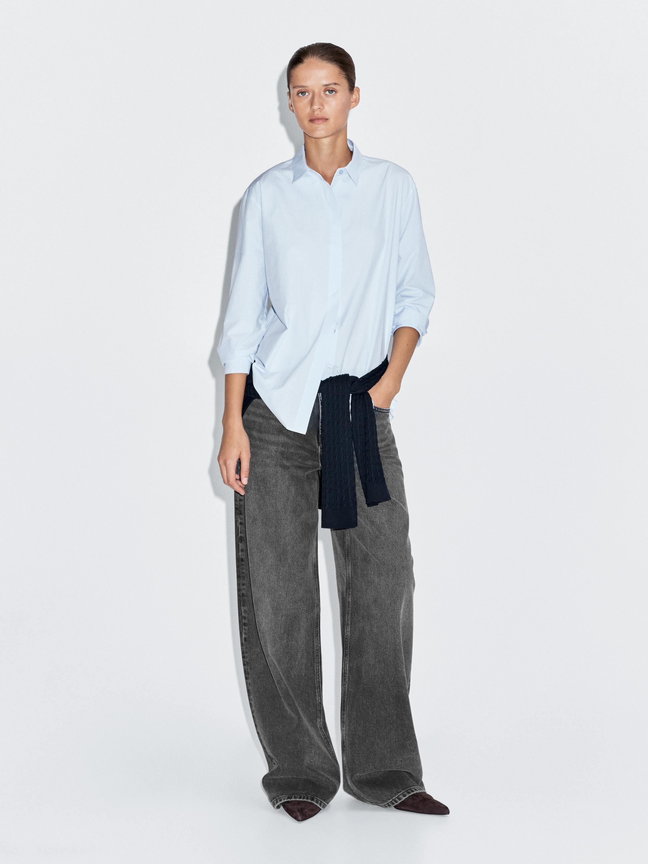 Poplin shirt with hidden buttons — SKY BLUE