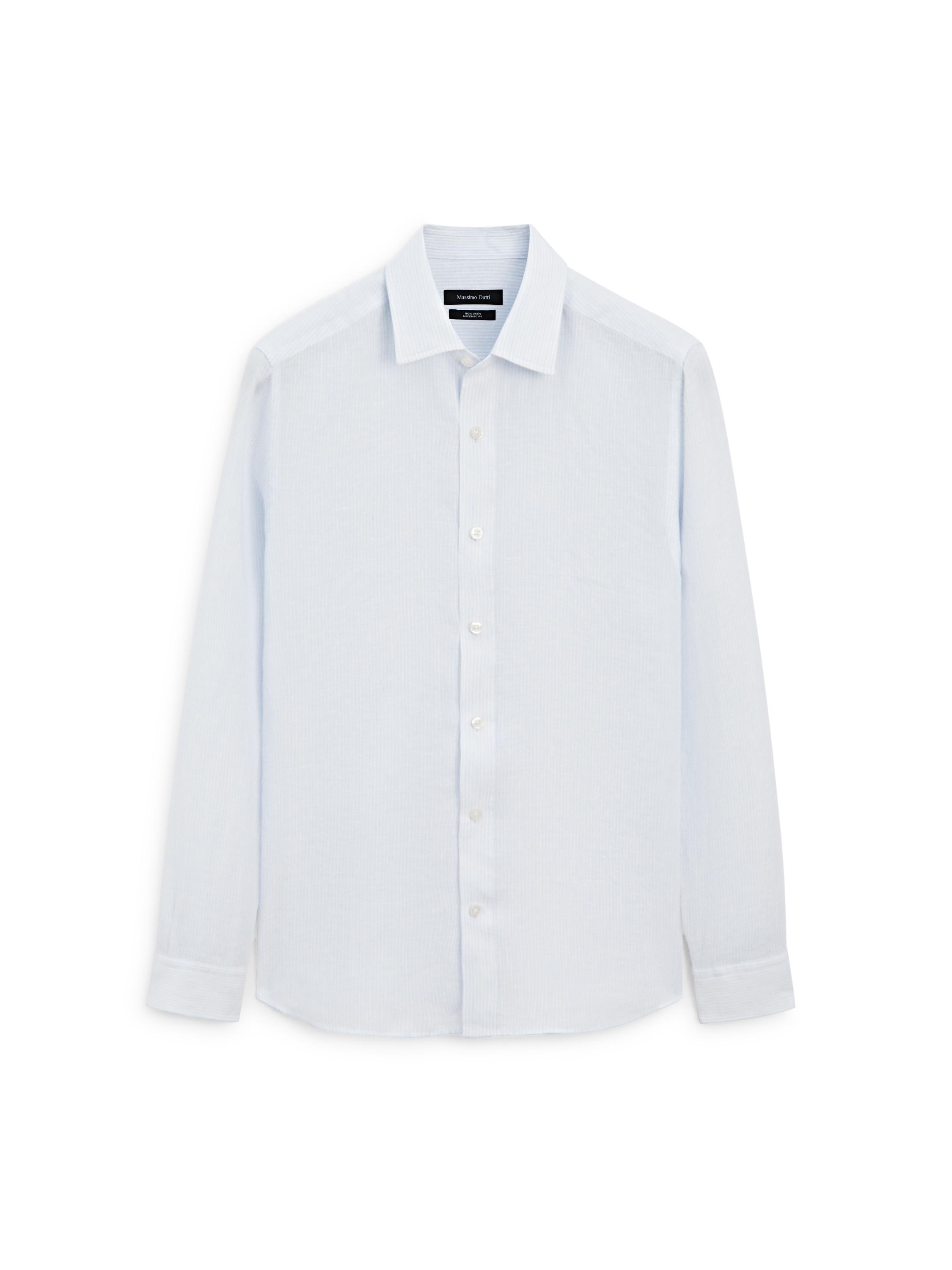 Striped slim fit linen shirt — Sky blue