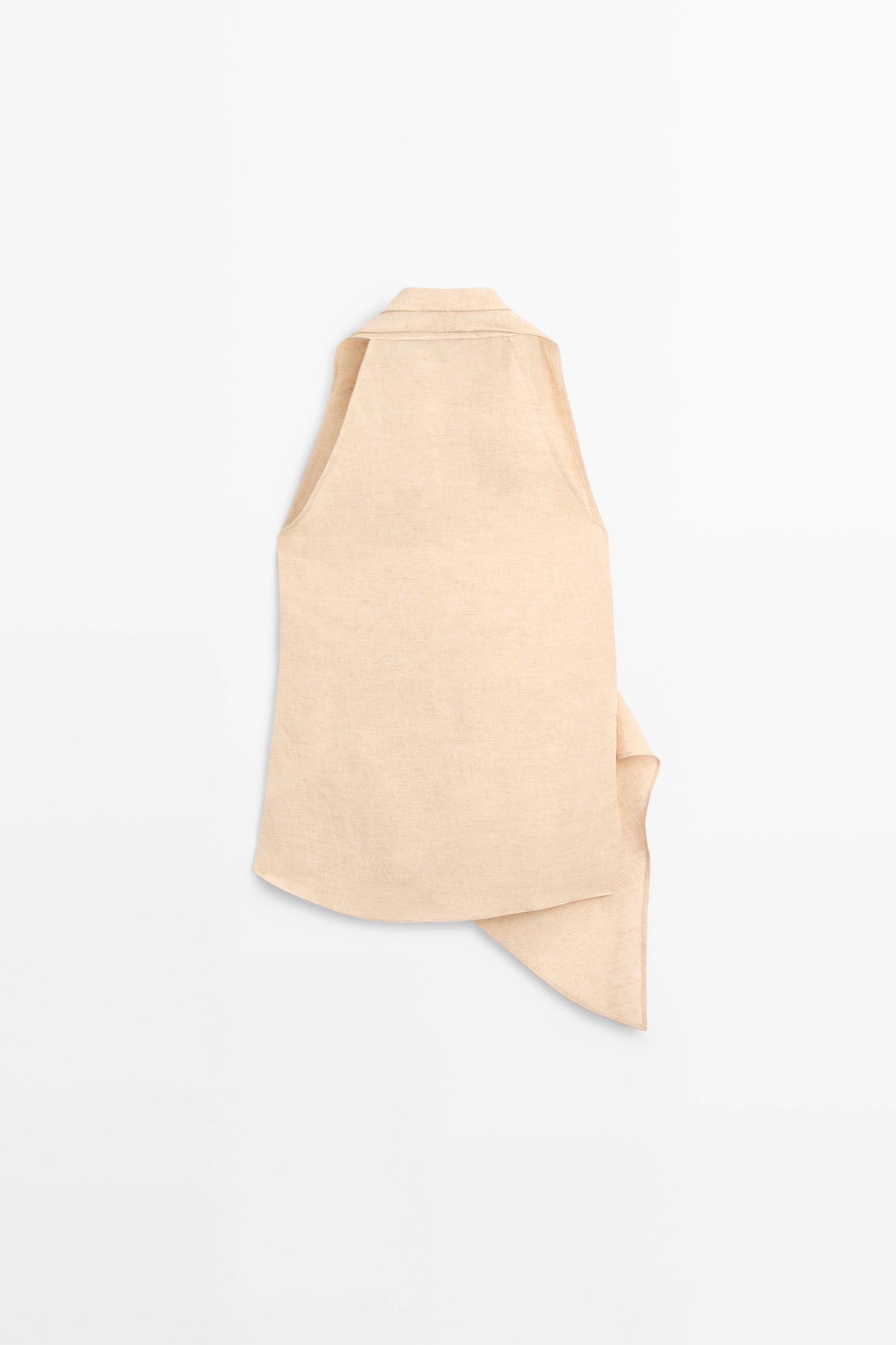 Linen blend draped halter top — STONE