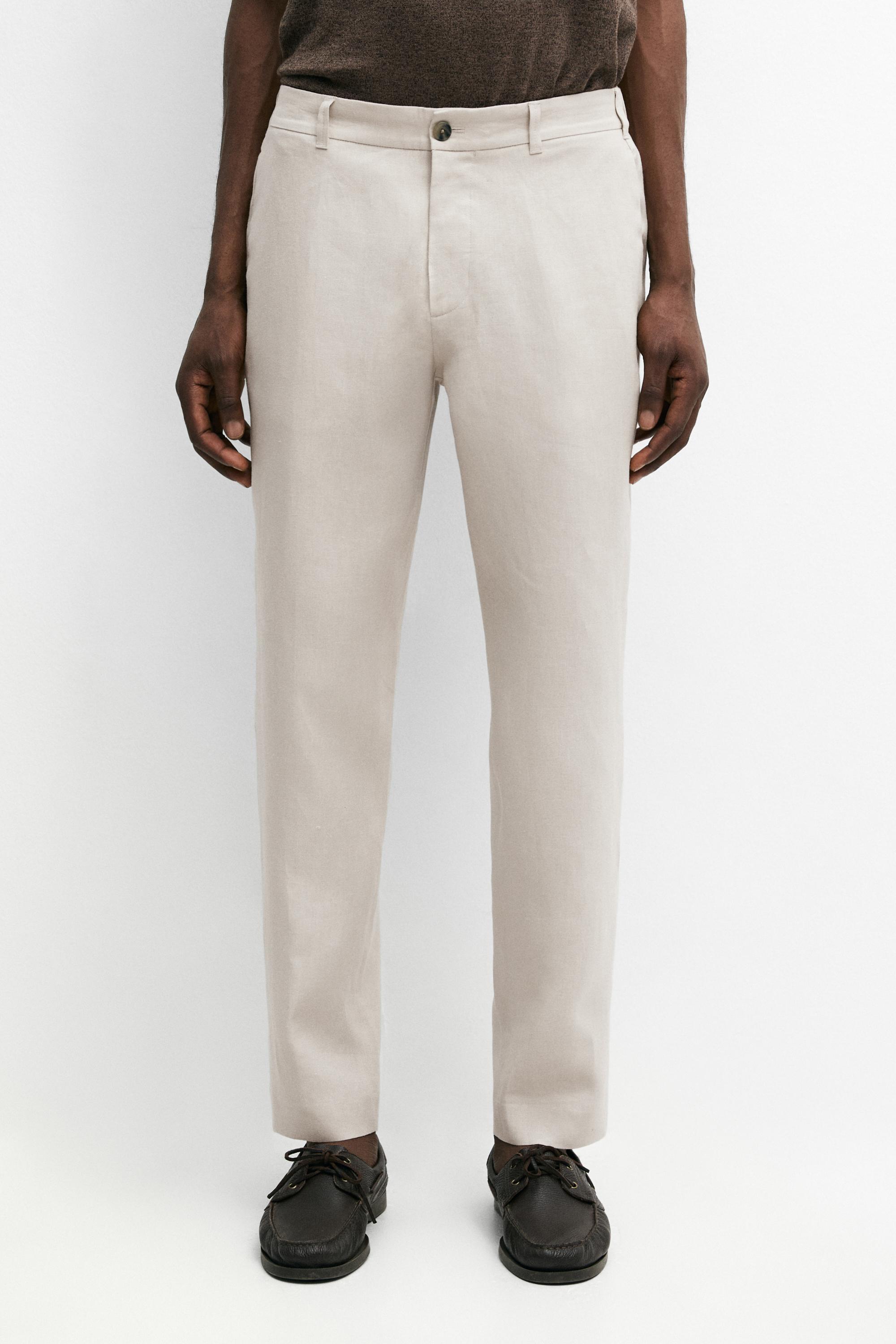 Tapered fit linen pants — BEIGE