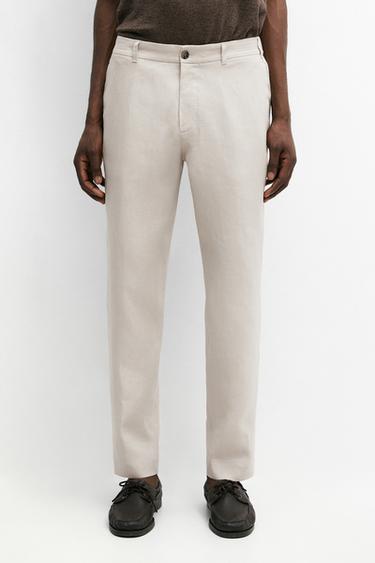 Tapered fit linen pants — BEIGE 3