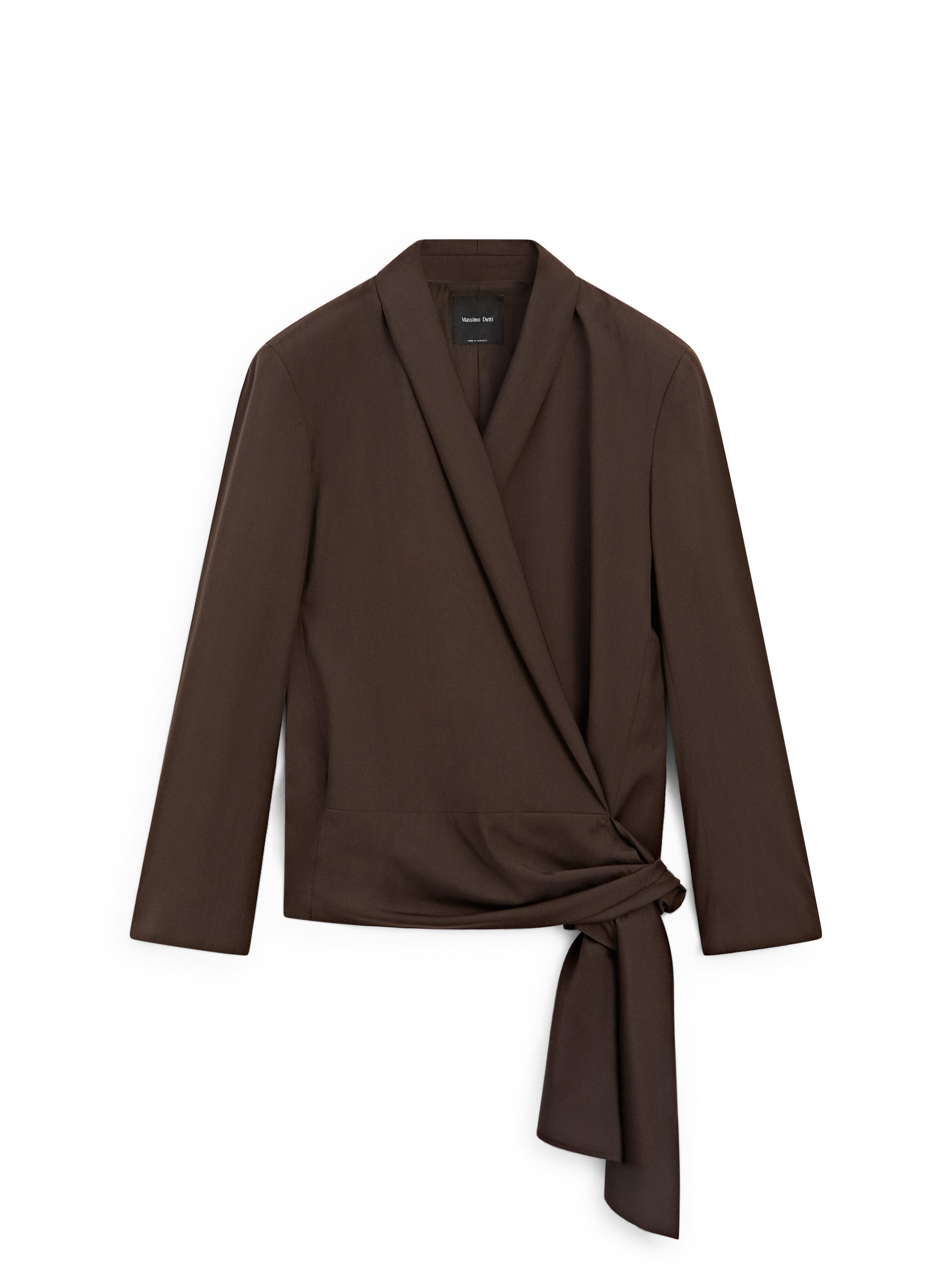 Wool blend blazer with tie detail — Chocolate