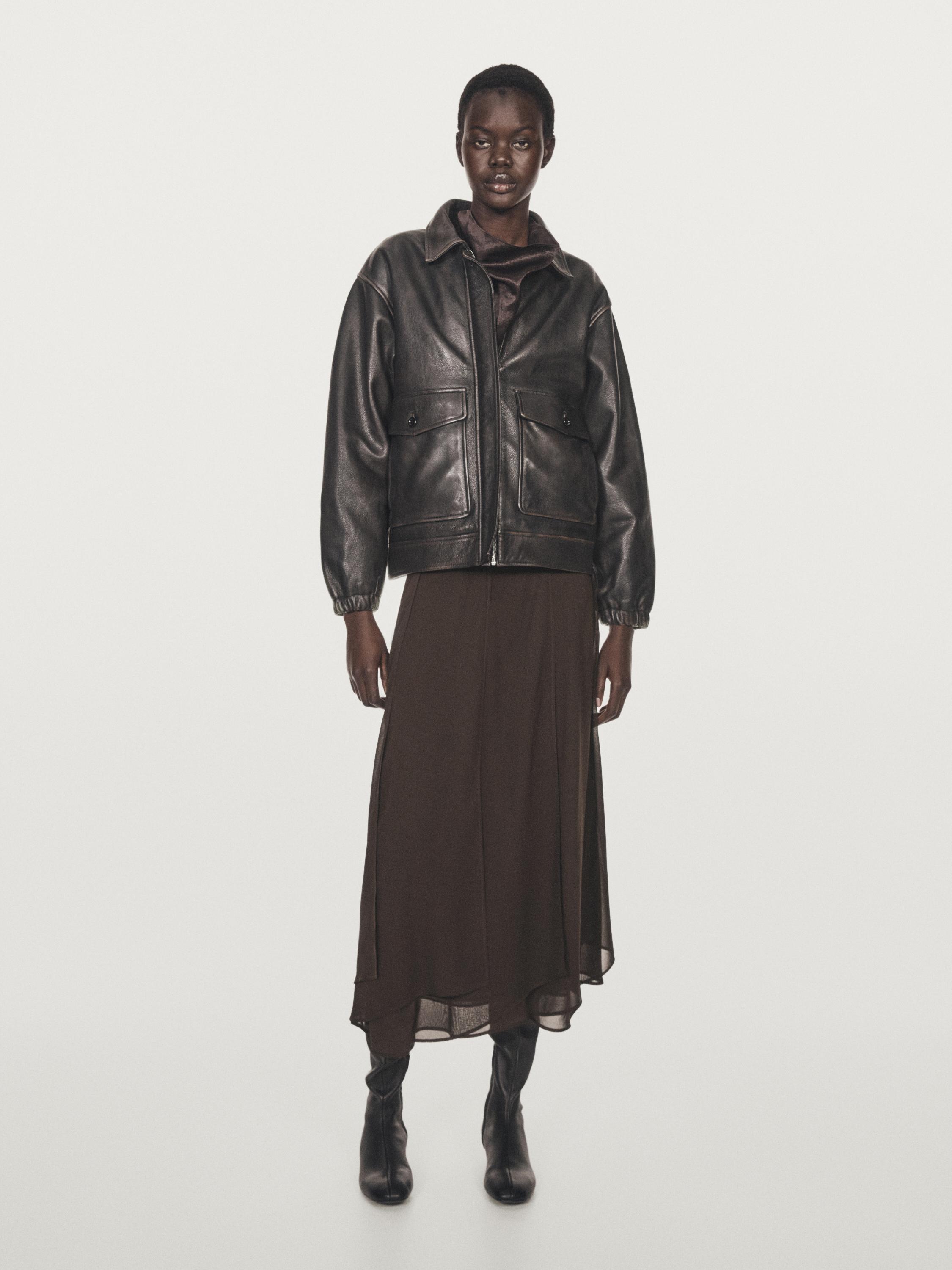 Flowing midi skirt with ruffles