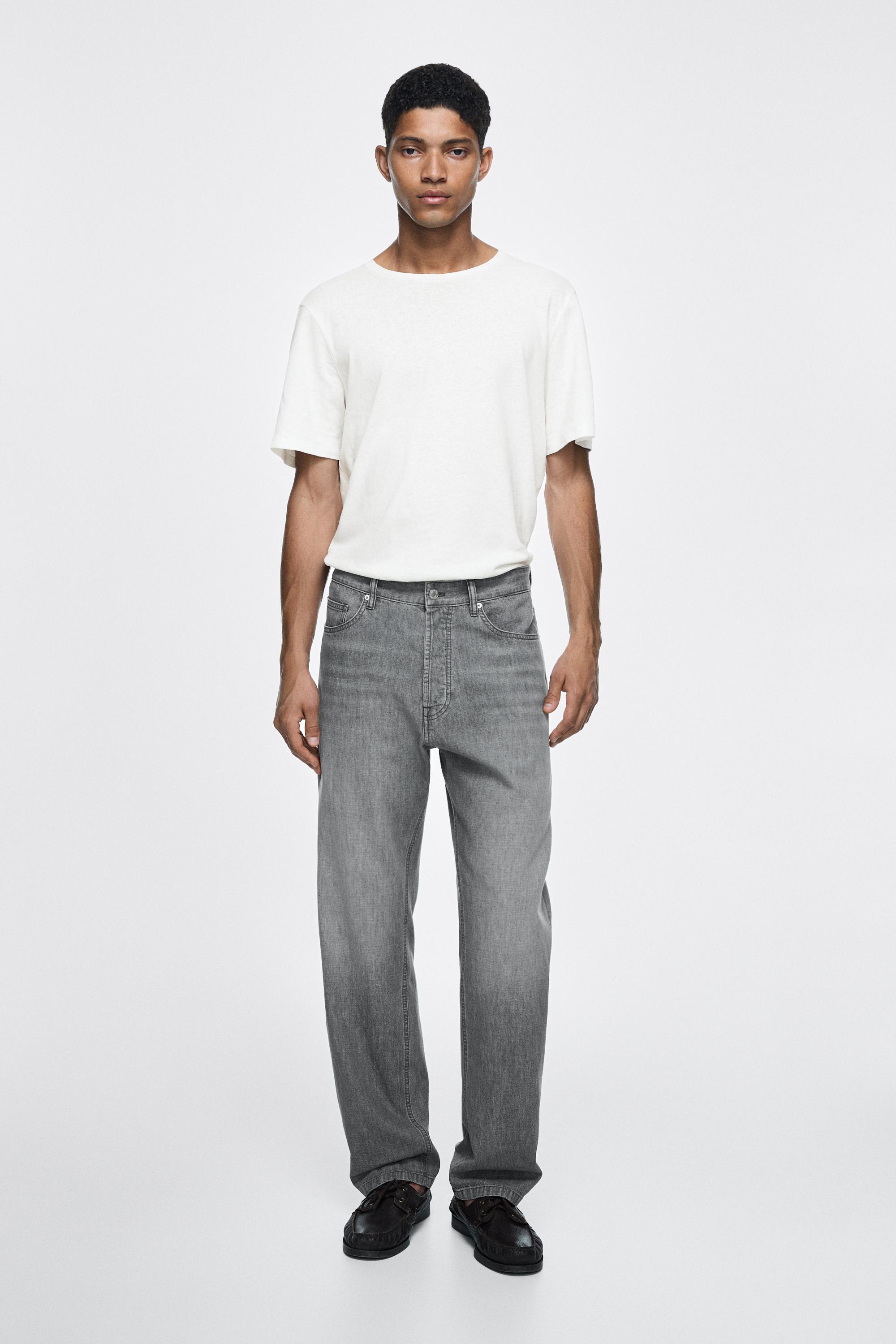 Lightweight straight-leg jeans — GREY MARL