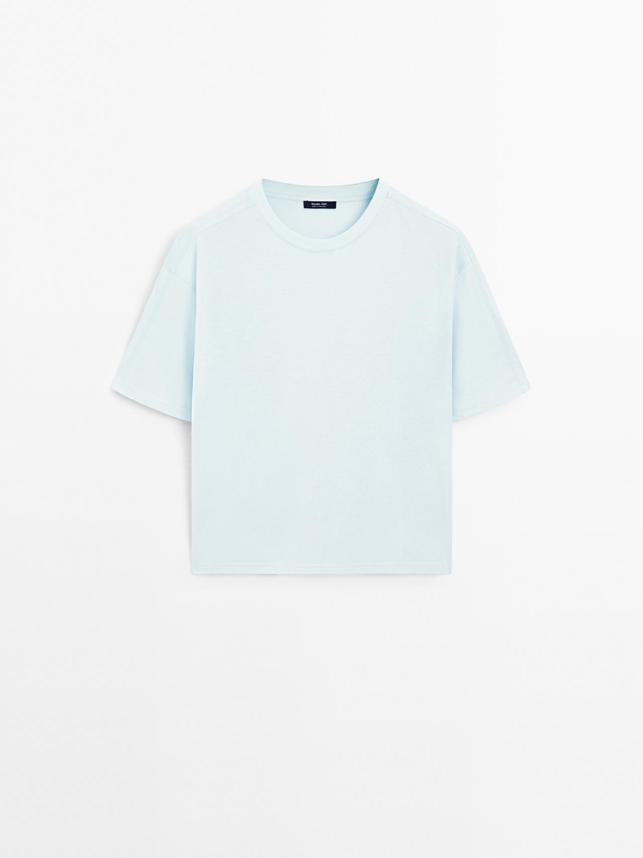 Massimo Dutti - Dame - Oversize T-Shirt Med Sømdetalje - Himmelblå - L