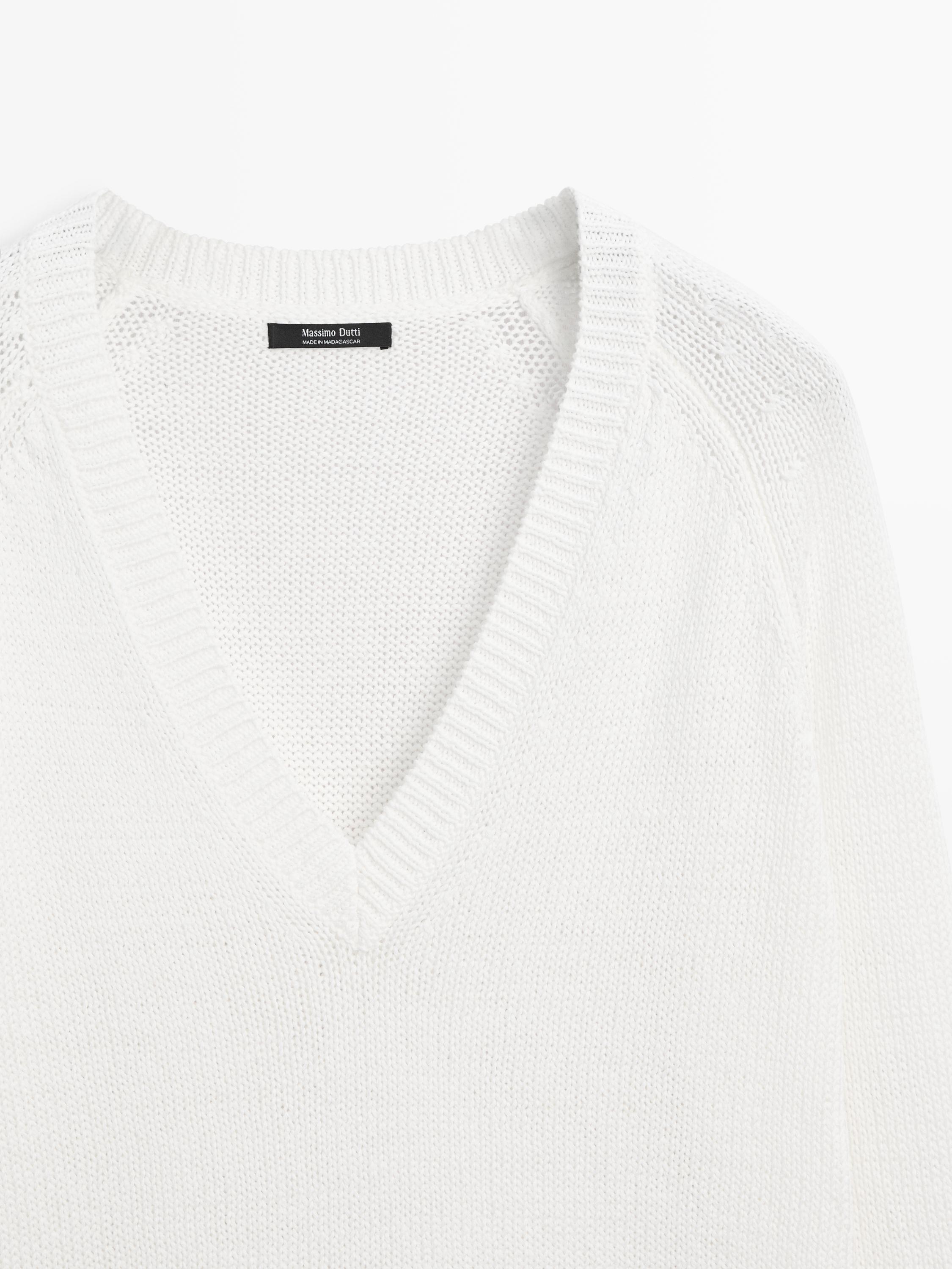 Strickpullover aus Baumwollmischgewebe mit V-Ausschnitt