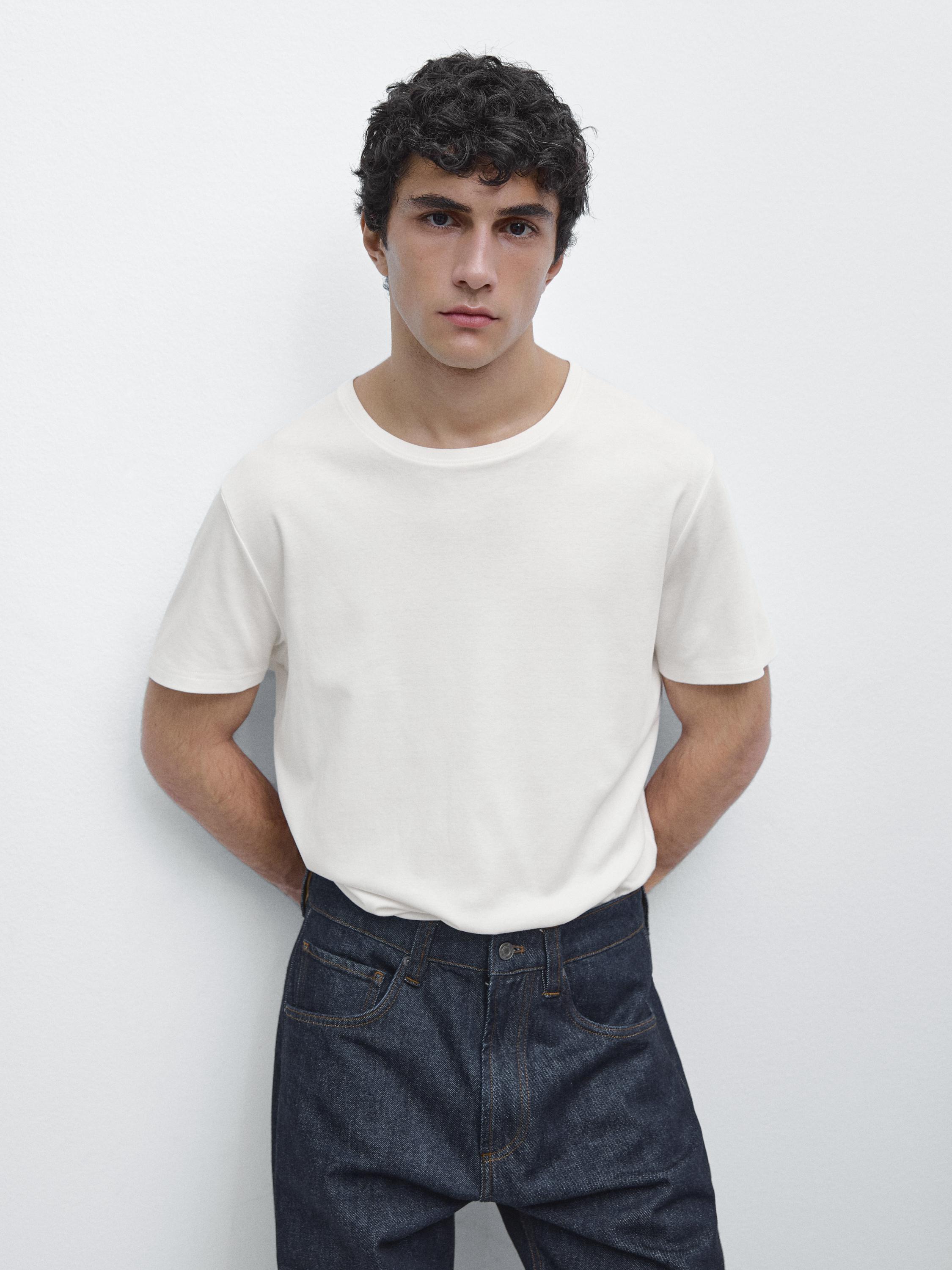 100% mercerised cotton T-shirt — CREAM