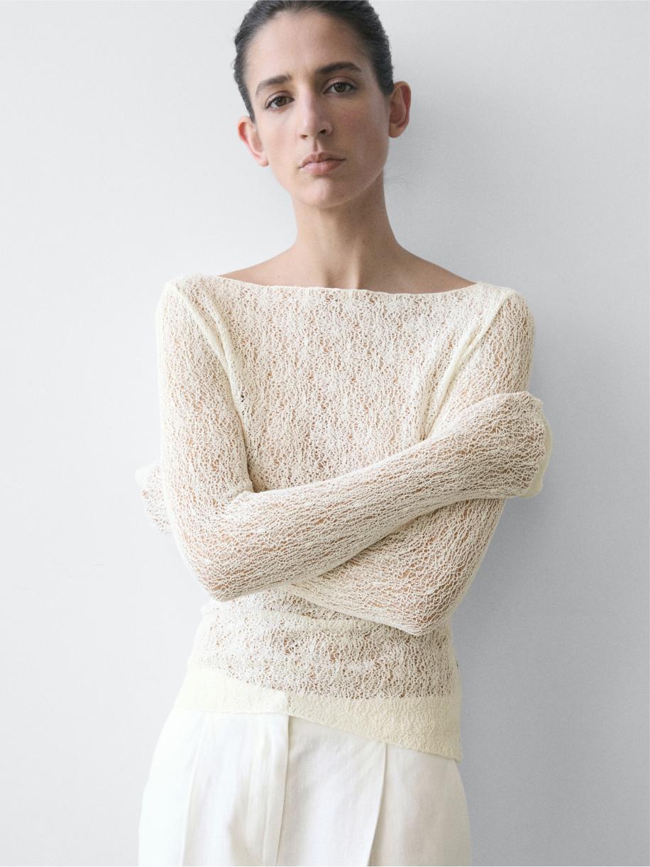 Boat neck T-shirt with lace detail