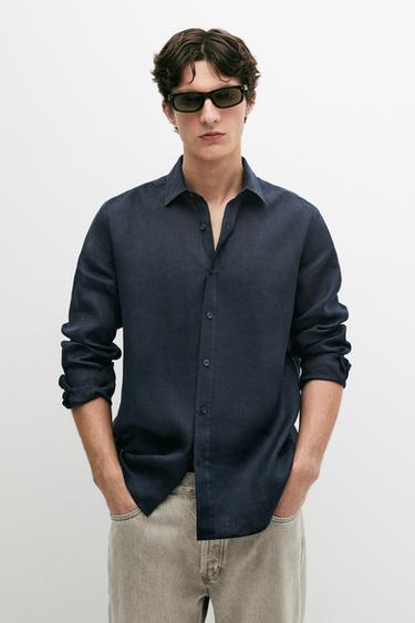 100% linen slim fit shirt — NAVY BLUE 3