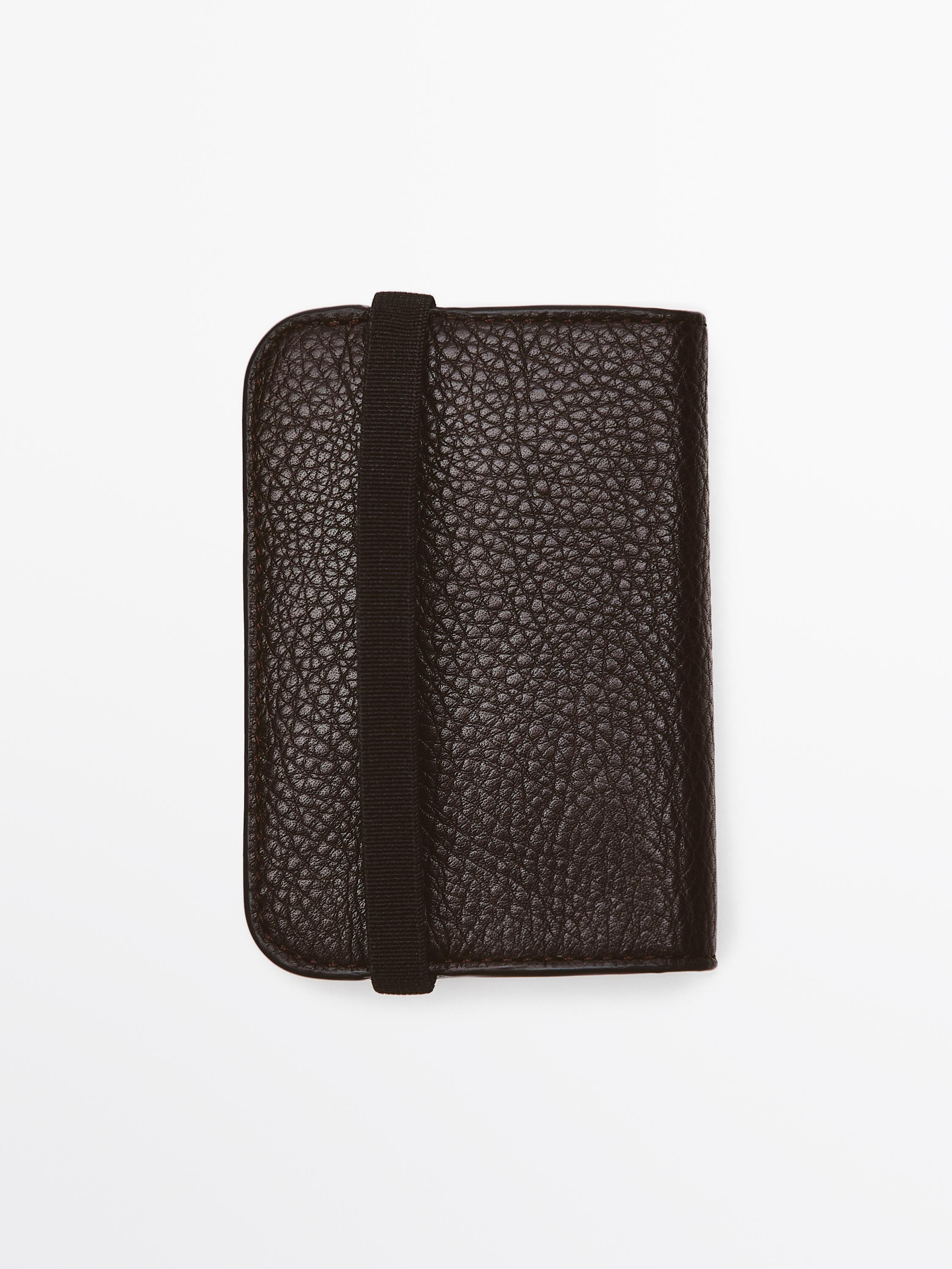 Nappa leather card holder with flap — BROWN