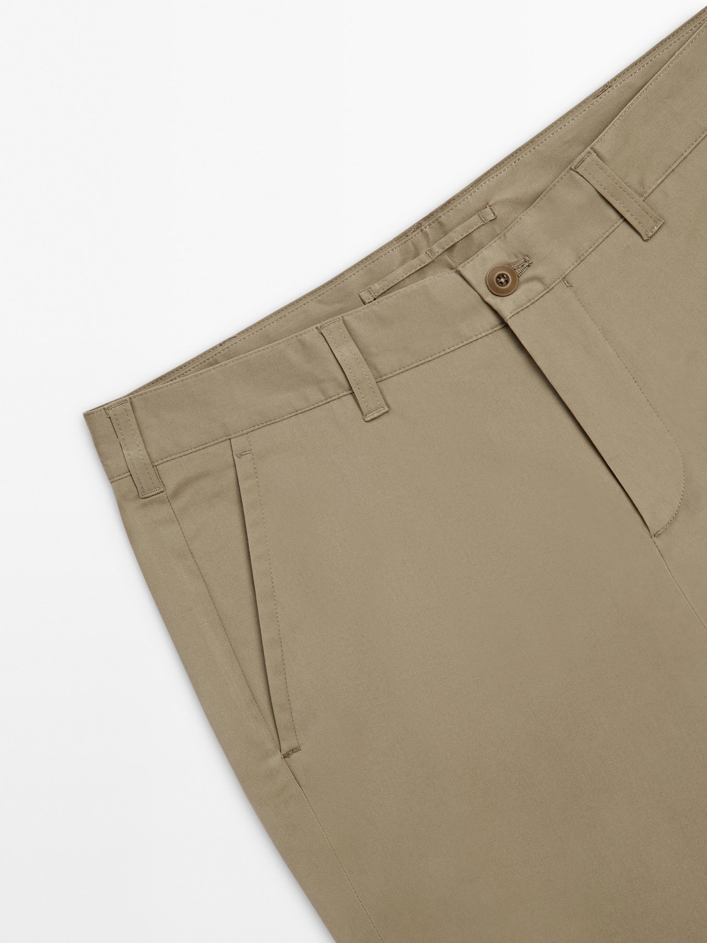 Cotton blend slim fit trousers