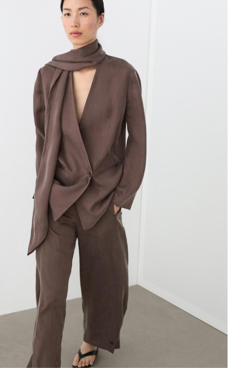 Total look flowing overshirt with tie detail — PLUM