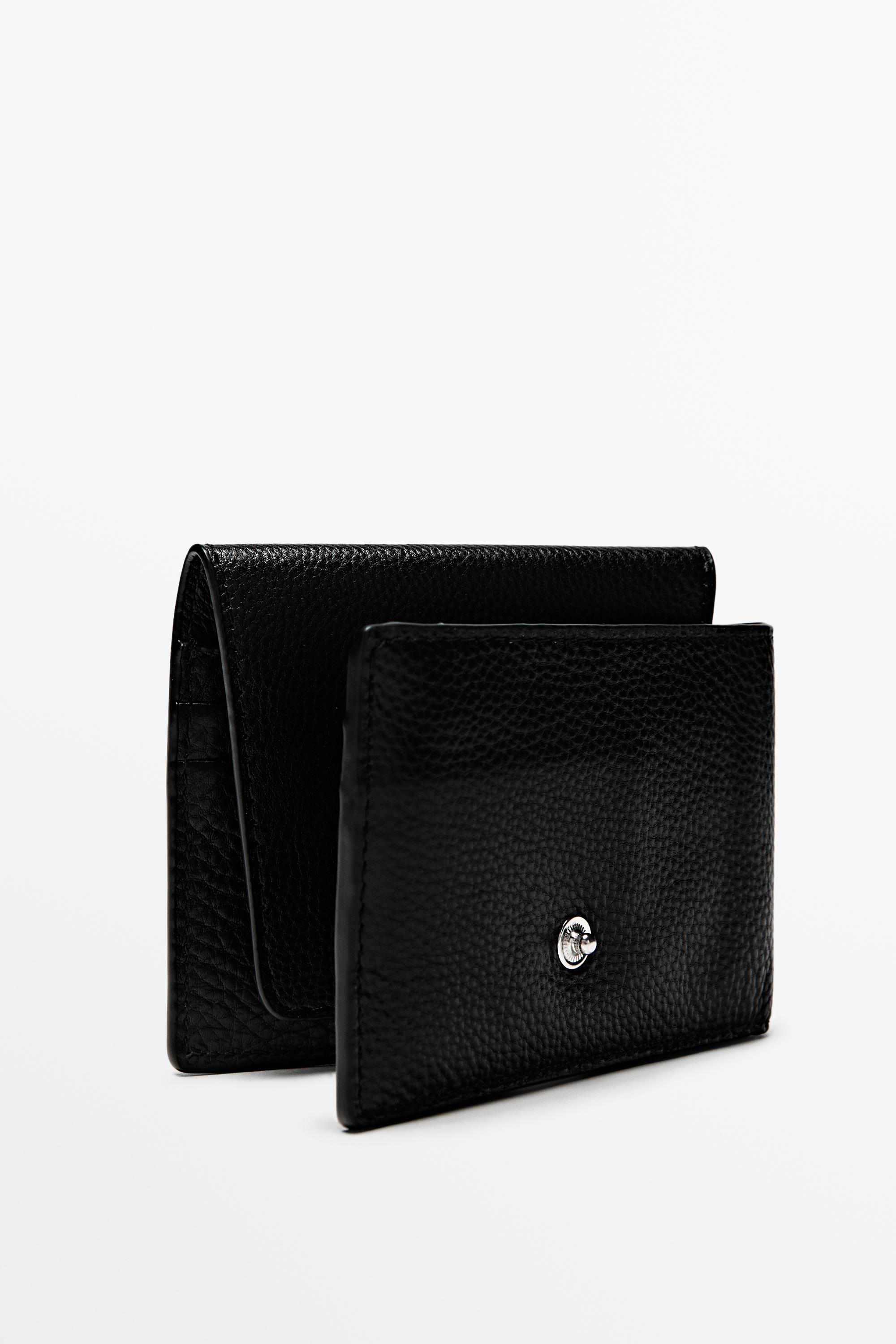 Nappa leather flap wallet — BLACK