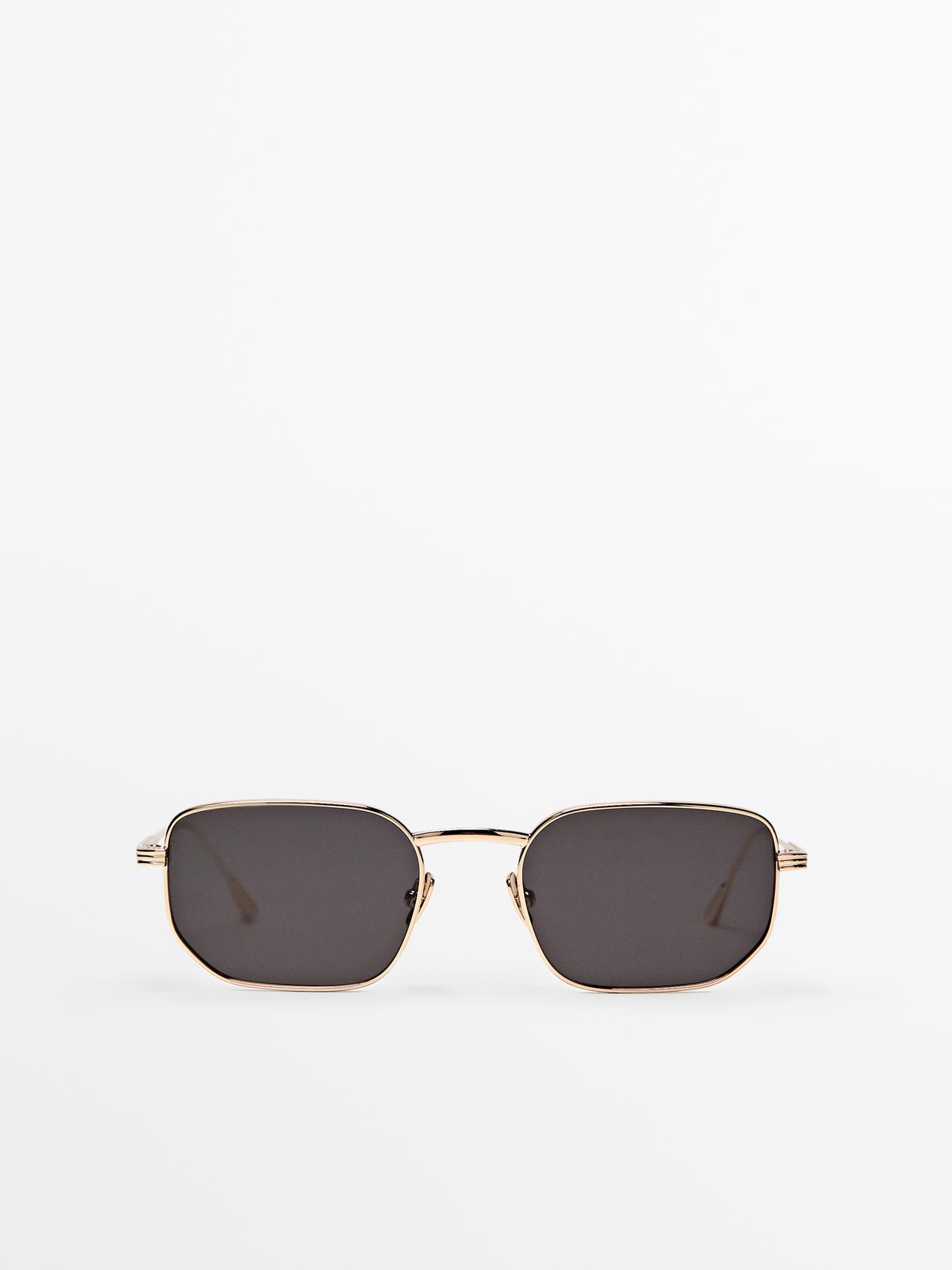 Lunettes De Soleil Carrées Métalliques - Or - 01 - Massimo Dutti - Homme