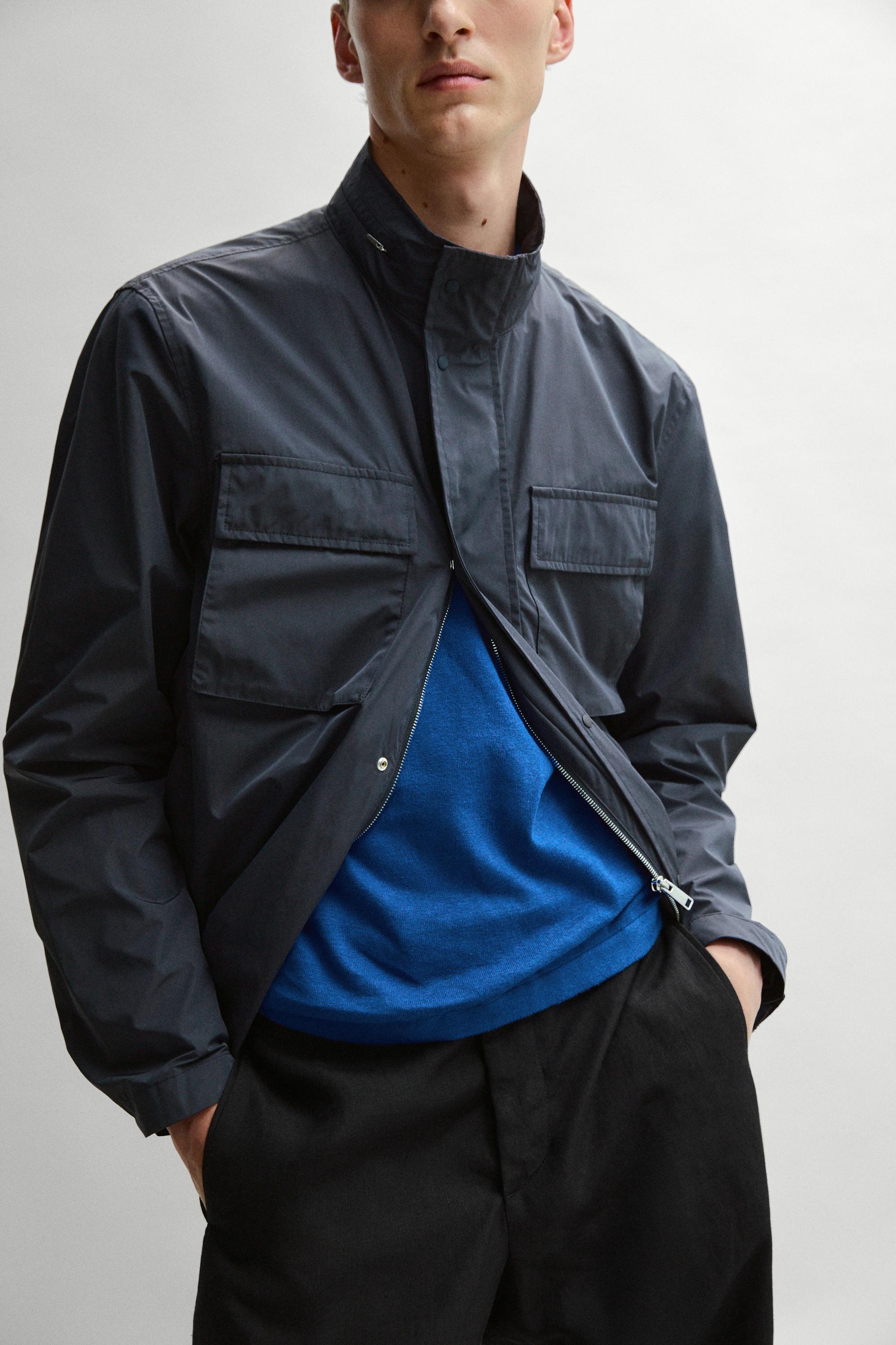 Technical fabric jacket with pocket details — BLUE