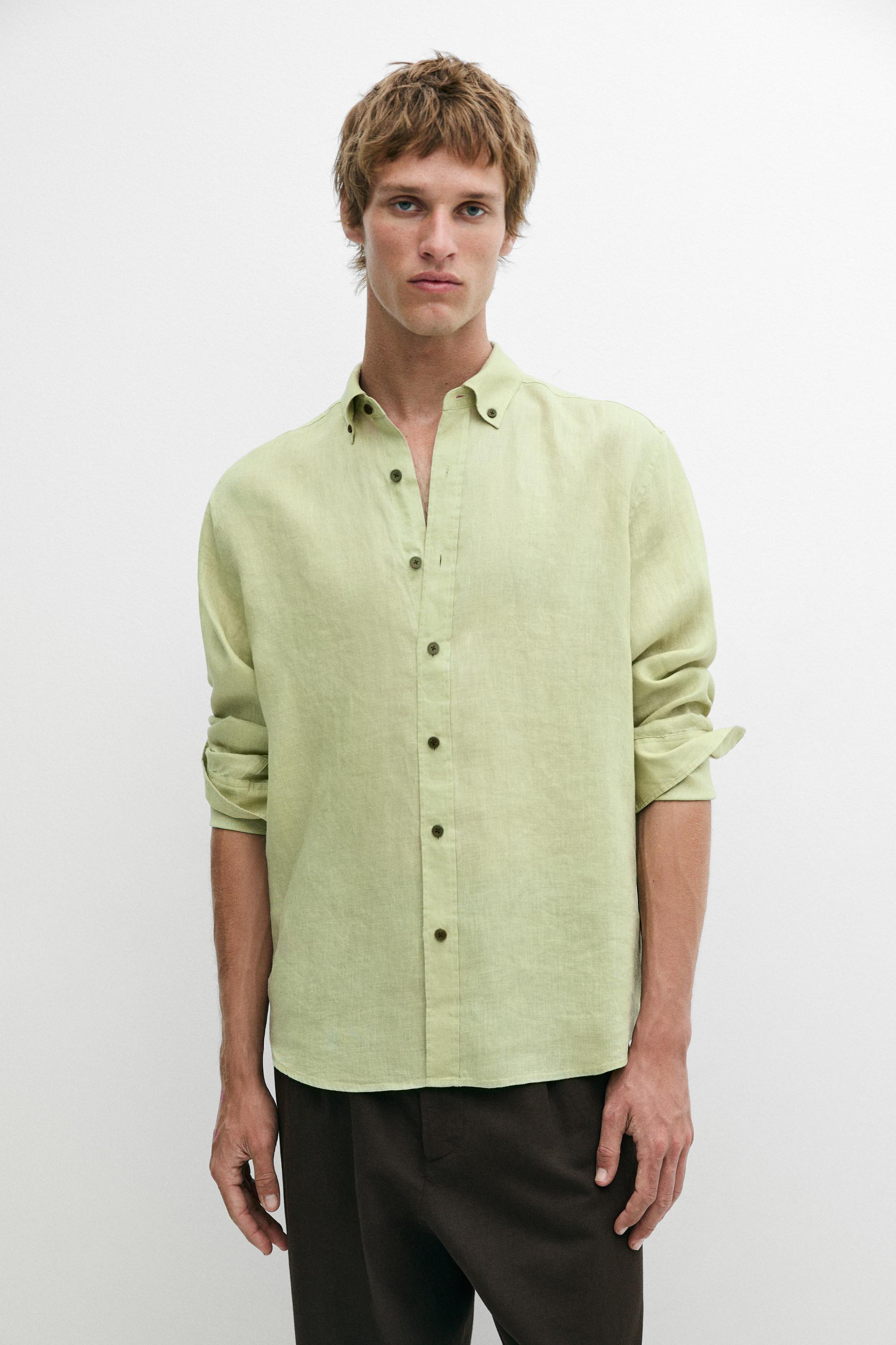 100% linen regular fit shirt — Green billiard