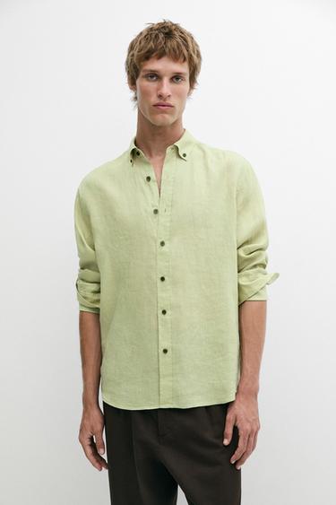 100% linen regular fit shirt — Green billiard 3