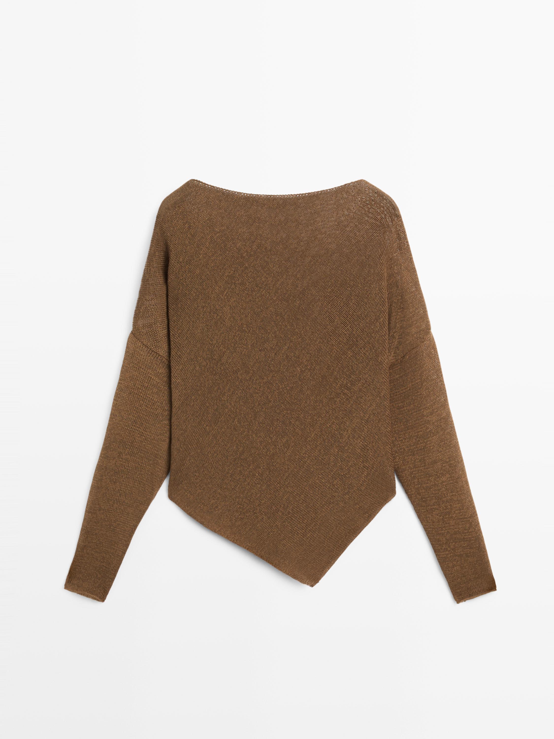 Asymmetric knit cape sweater — Tobacco brown