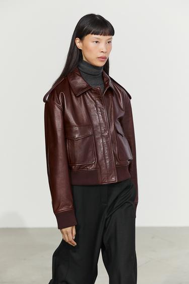 Nappa leather bomber jacket with pockets — MAROON 8