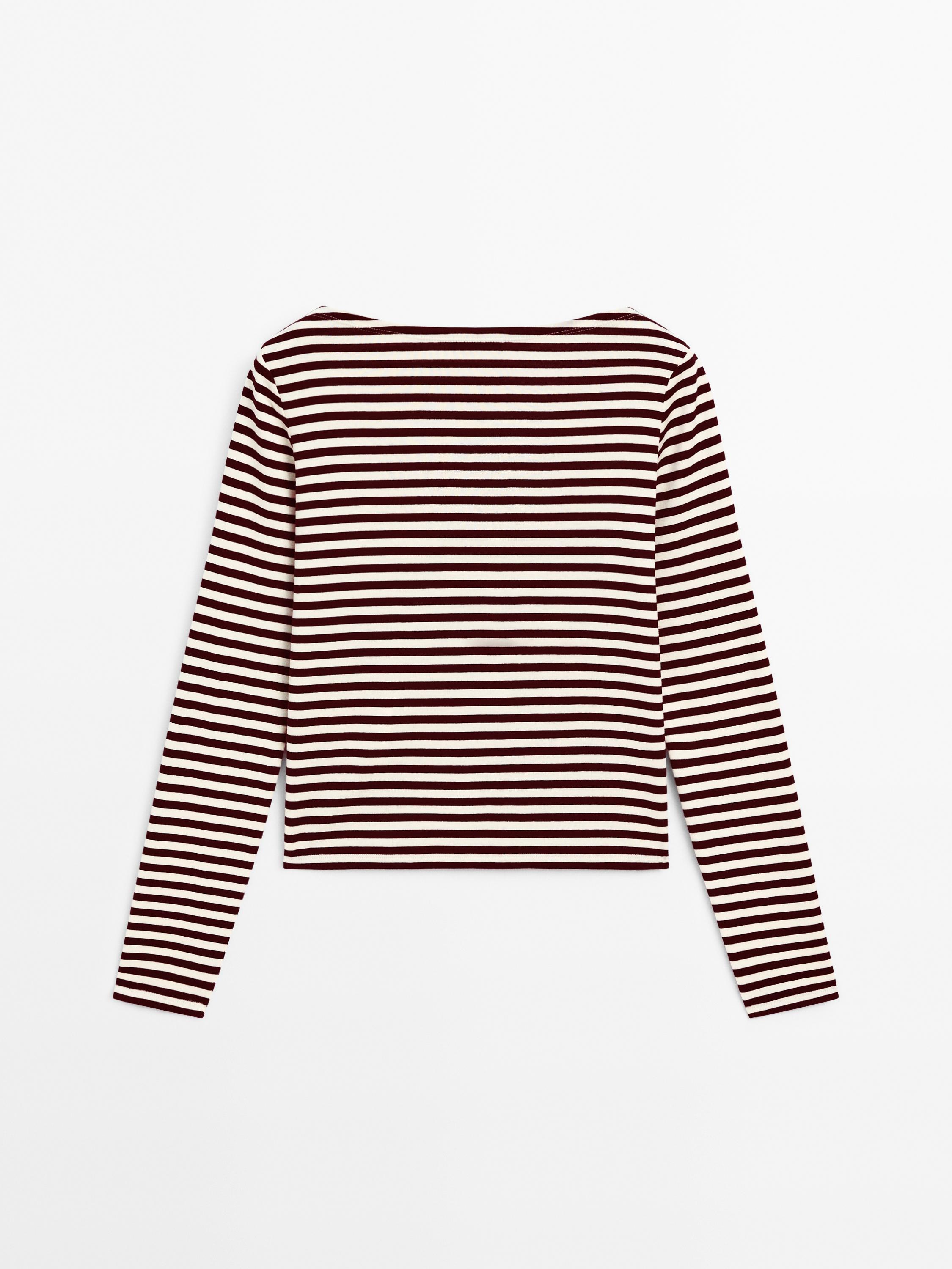 Striped T-shirt with crossover shoulder detail