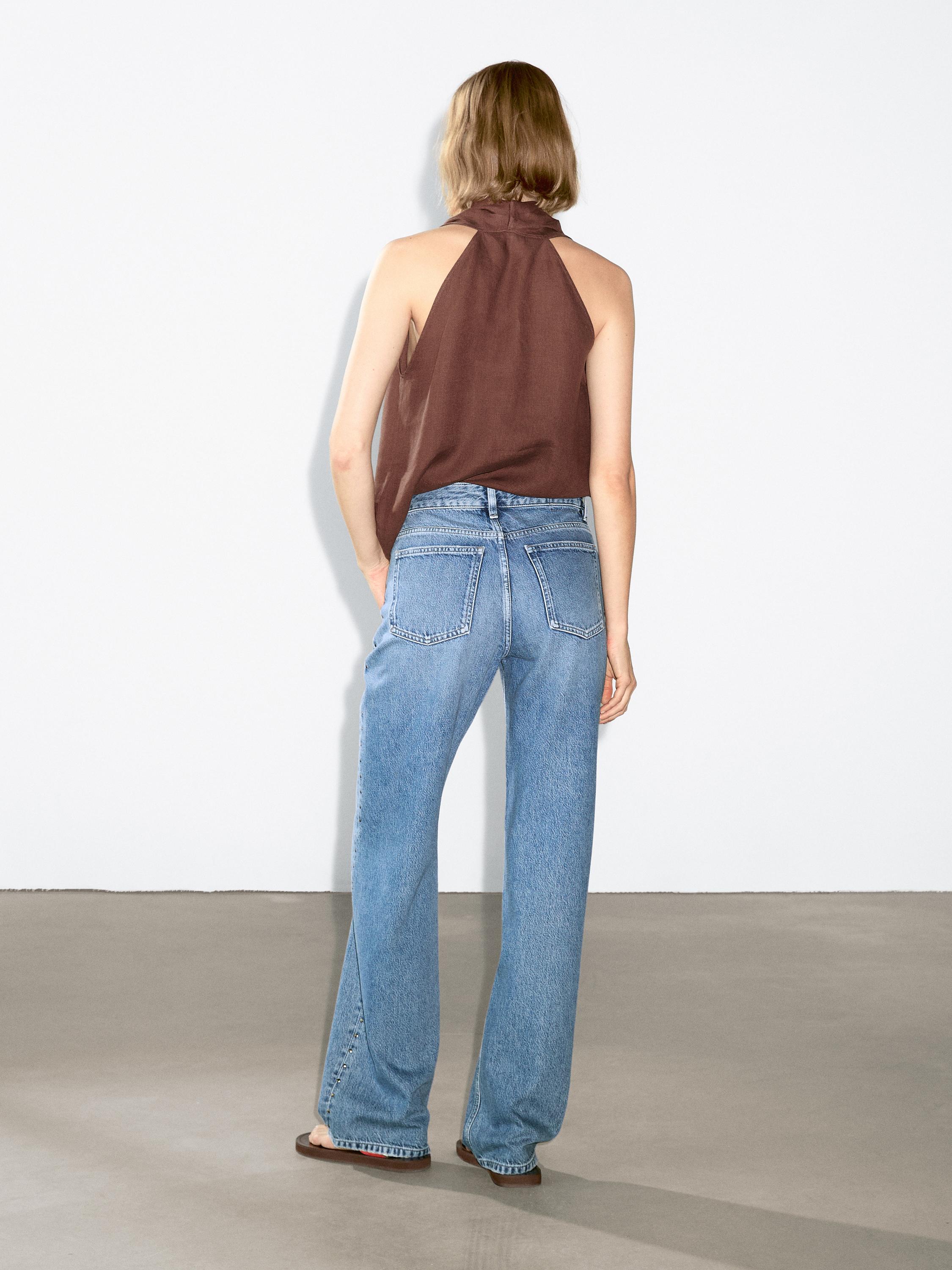 Mid-rise wide-leg jeans with studs · Medium Blue · Dressy