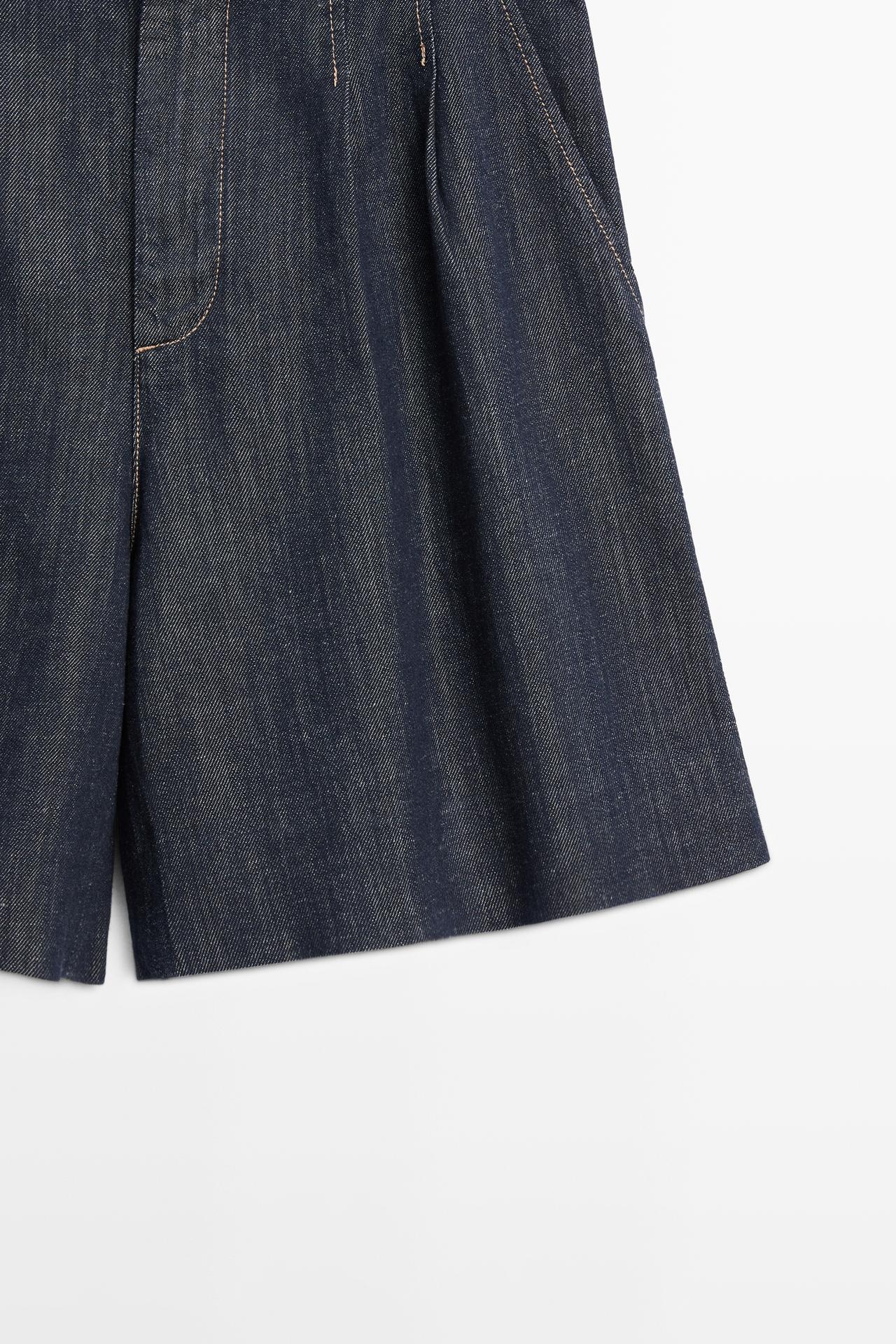 Cotton denim Bermuda shorts with topstitching — DARK BLUE