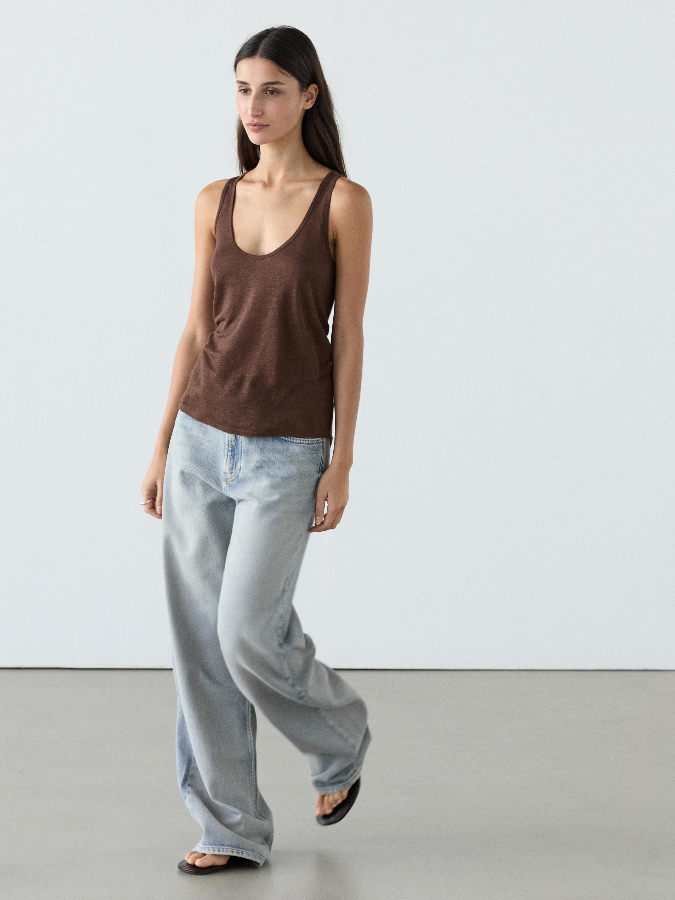 100% linen strappy top — Chocolate