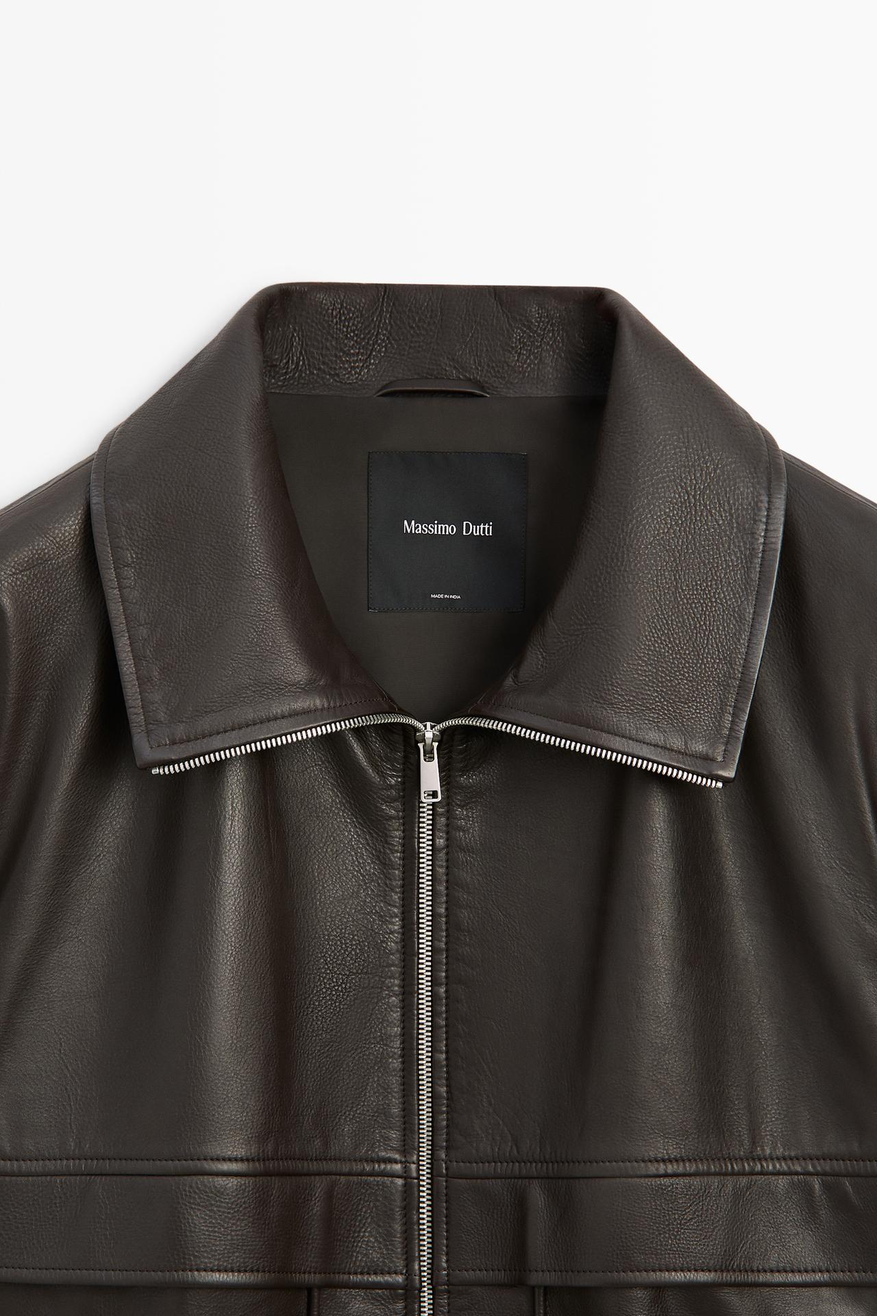 Nappa leather zip bomber jacket — BROWN
