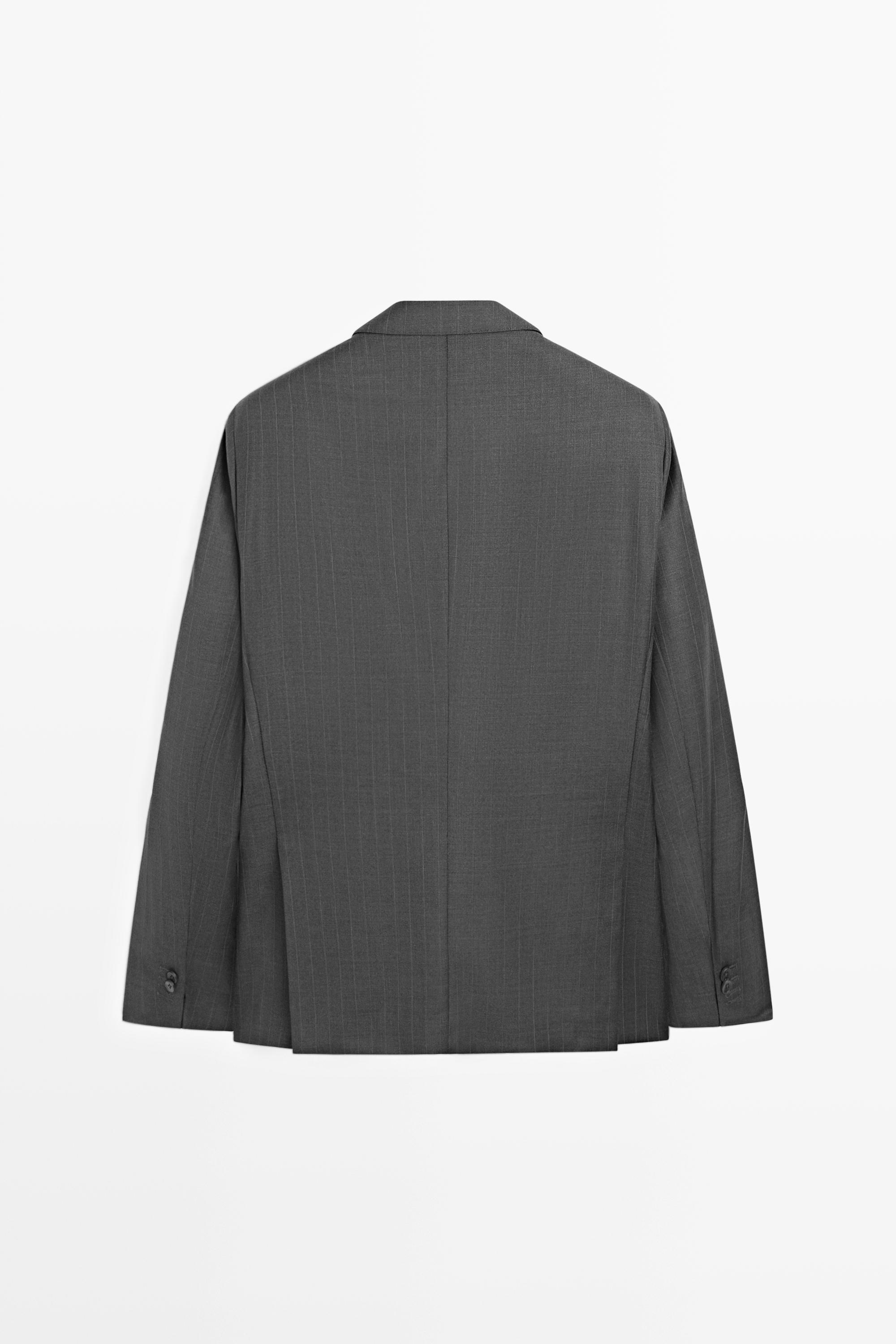 100% wool striped suit blazer — CHARCOAL
