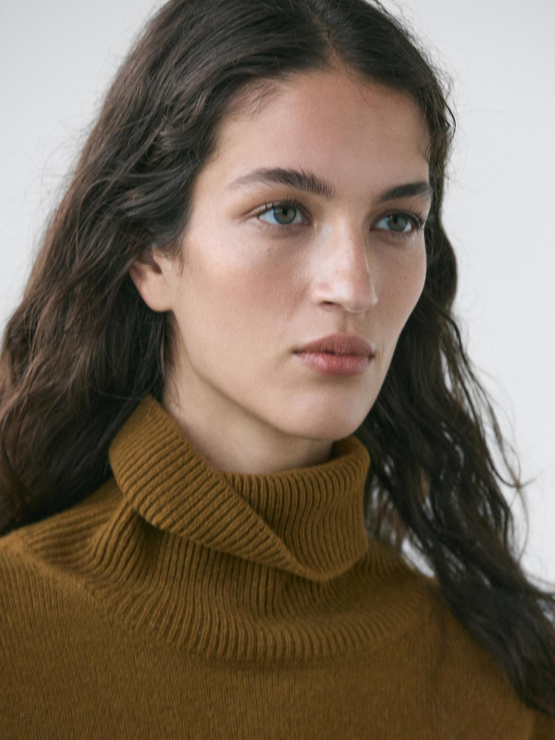 Massimo Dutti Wool Blend High Neck Sweater In Green