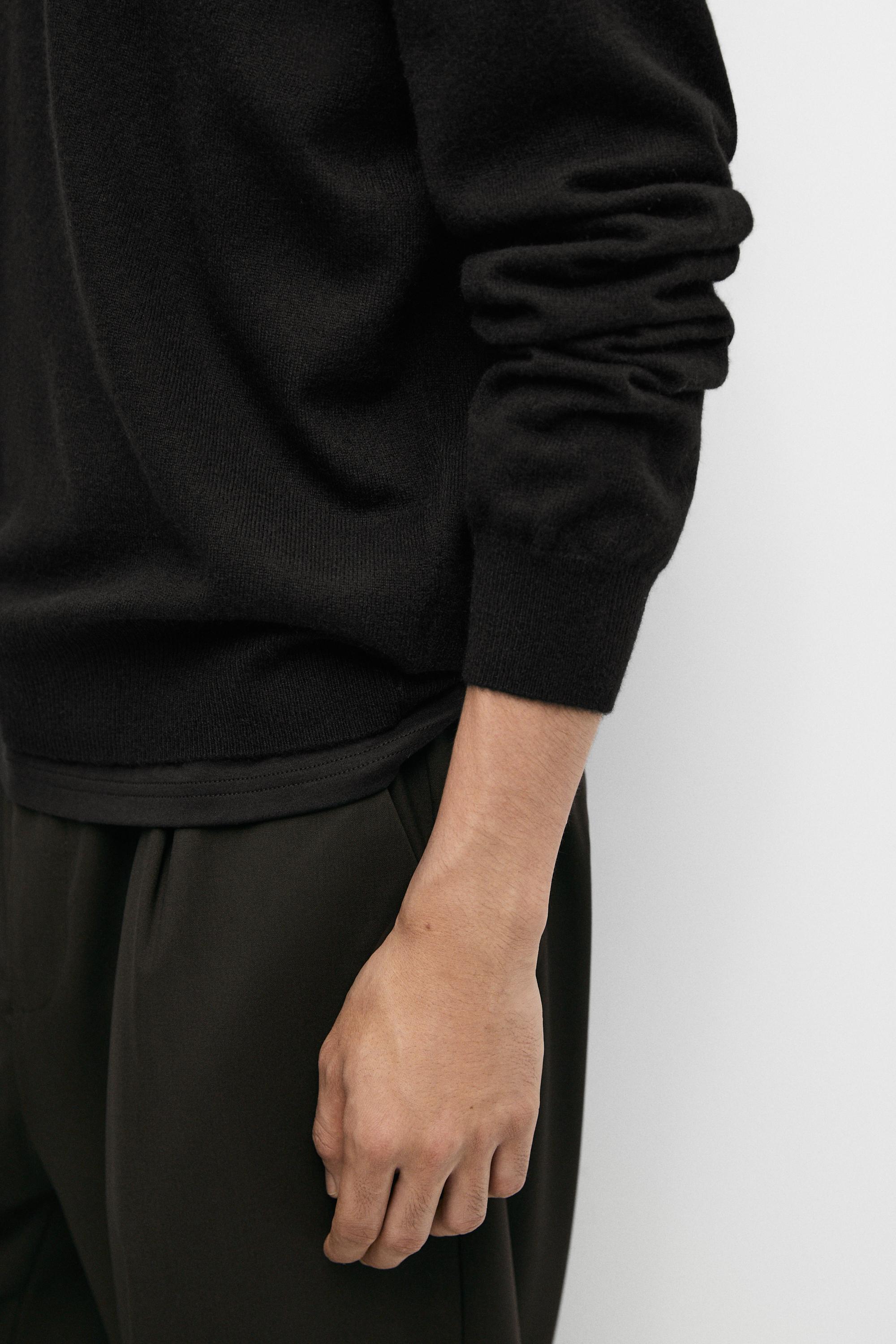 100% cashmere ribbed knit sweater — BLACK
