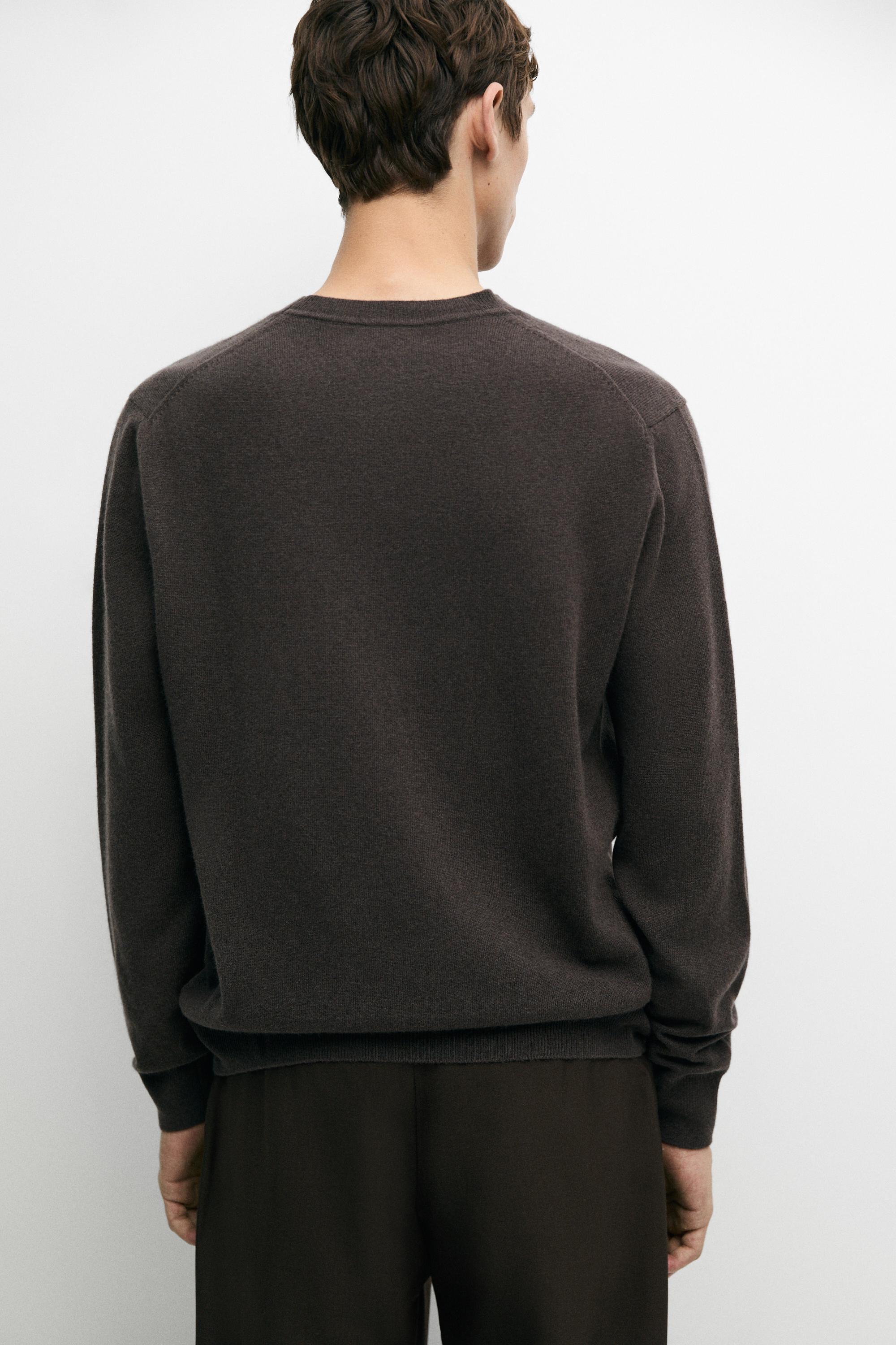 Wool blend round neck knit sweater — BROWN