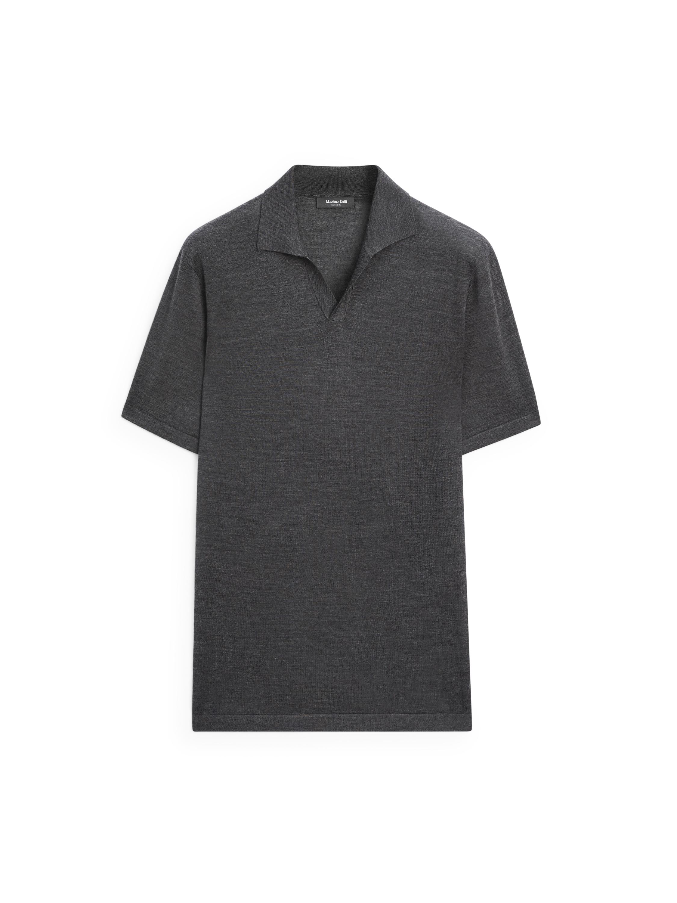 Knit V-neck polo shirt — KHAKI GREEN