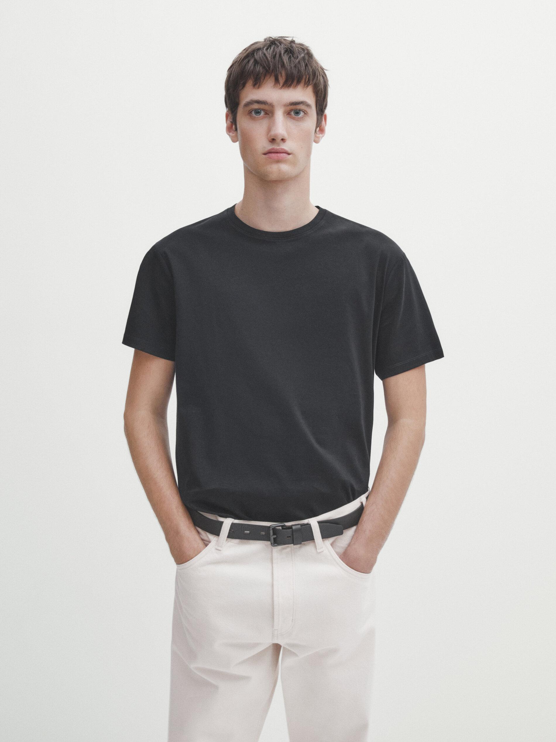 100% mercerised cotton T-shirt — BLACK