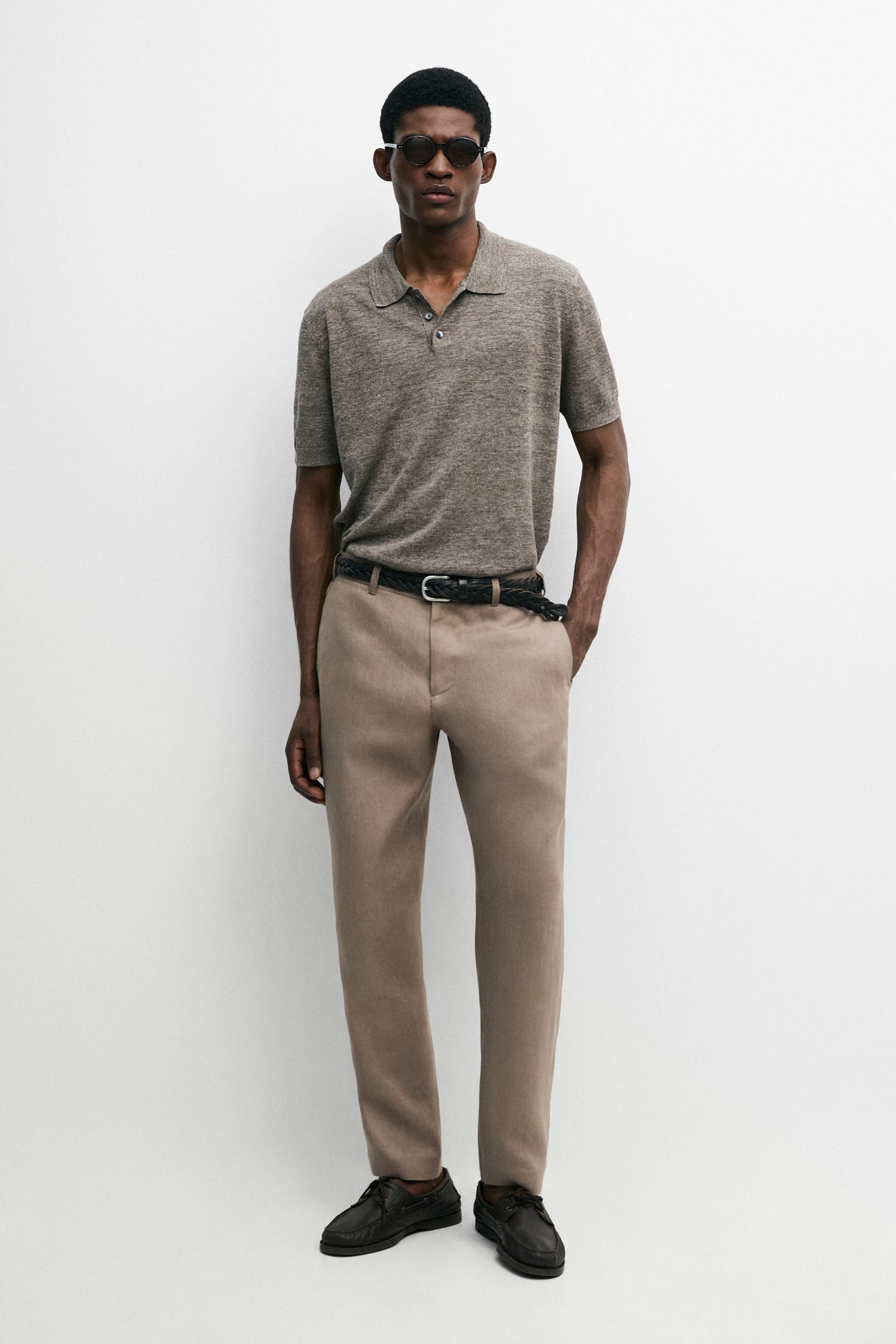 Pantalon Tapered Fit Lin - Vison - 36 - Massimo Dutti - Homme