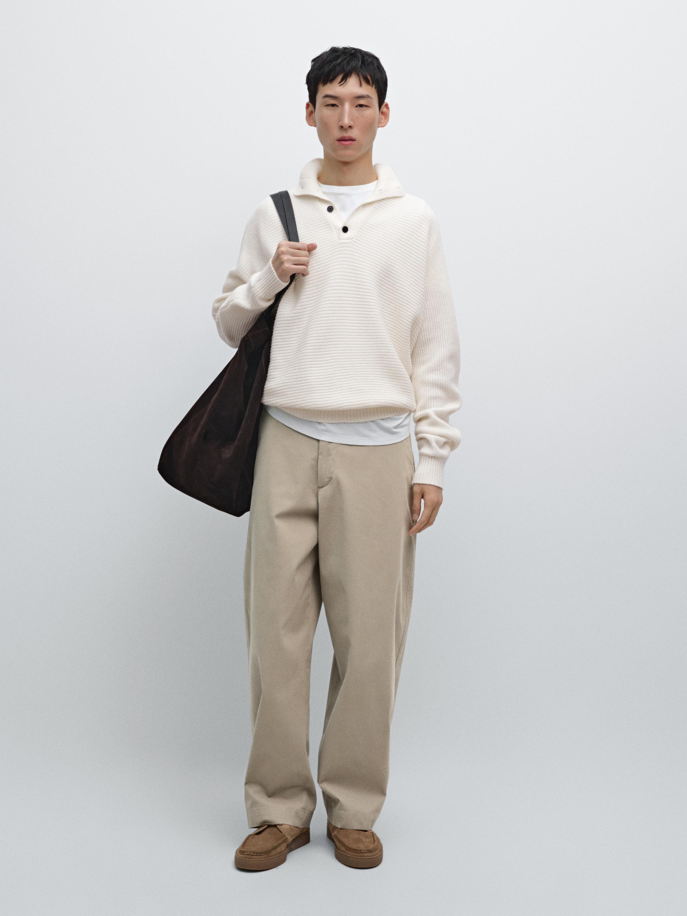 Wool blend knit polo sweater