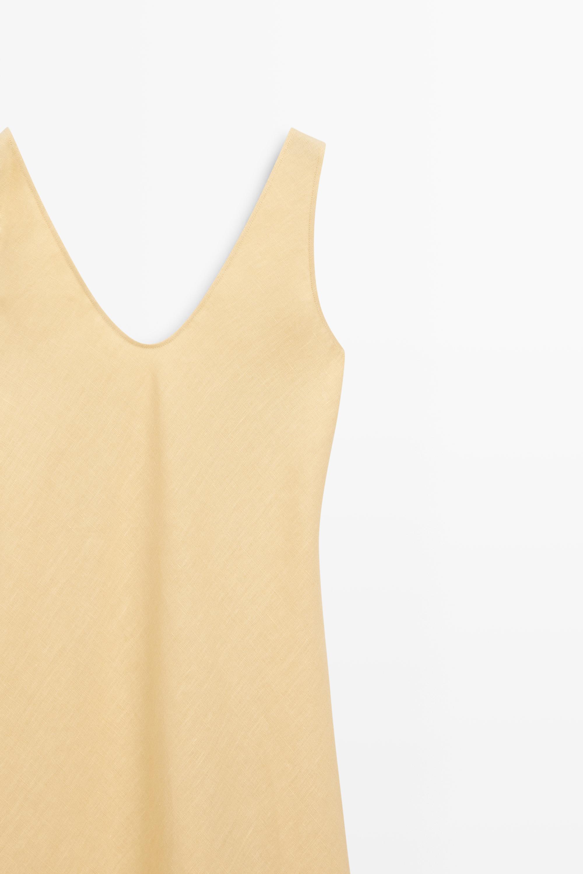 100% linen strappy midi dress — YELLOW