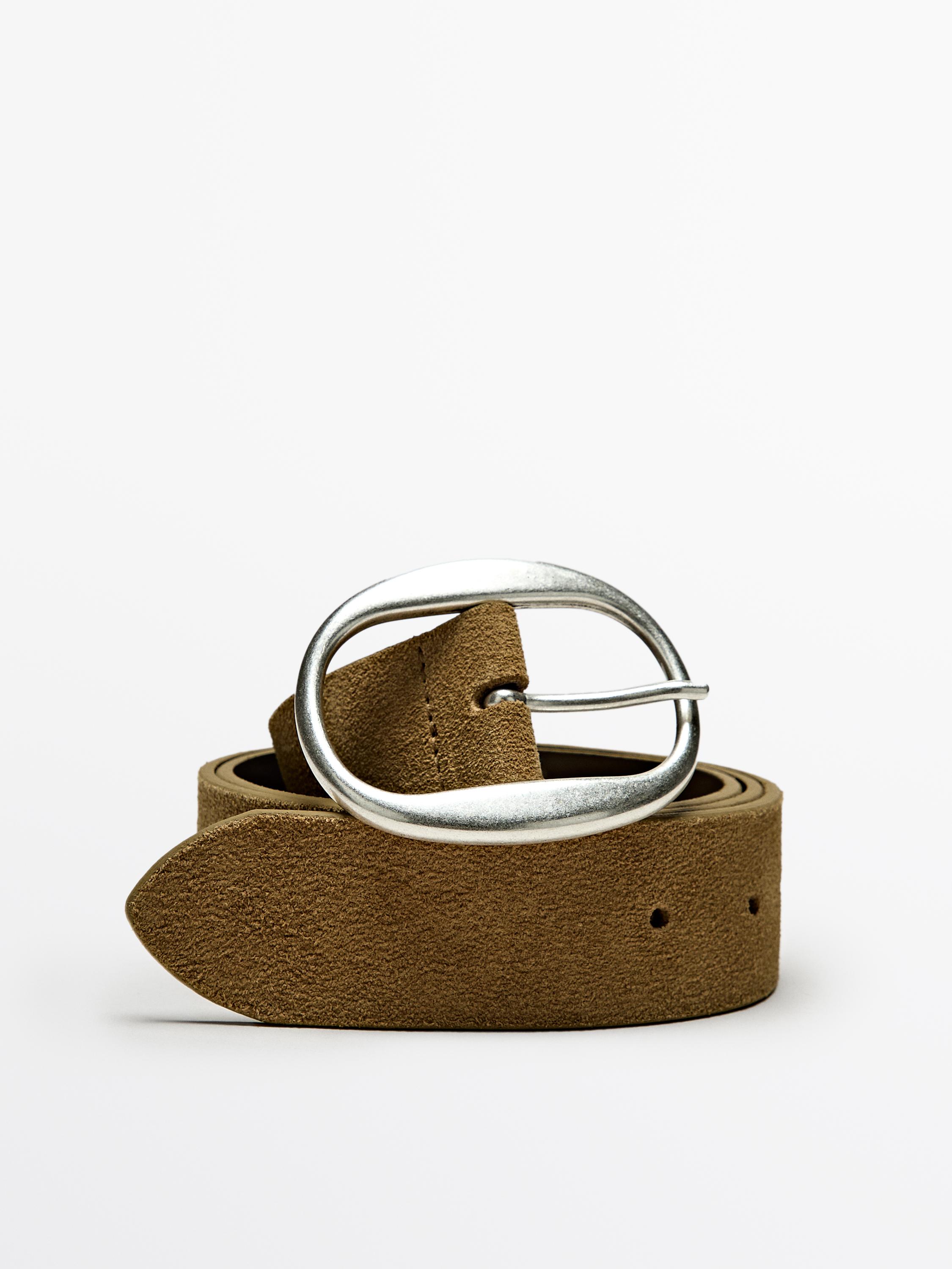 Oval tokalı süet deri kemer