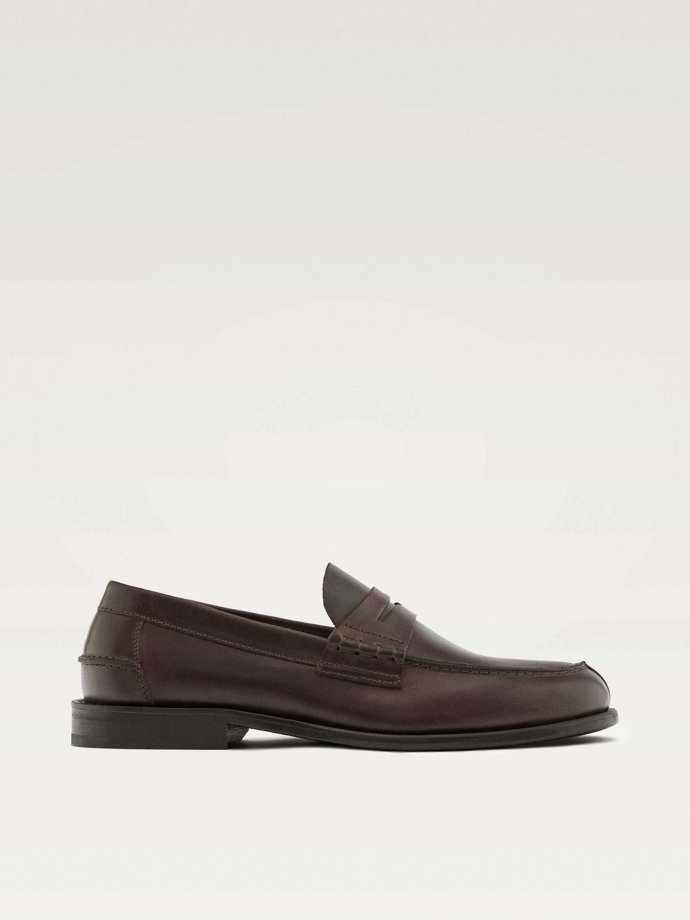 Leather loafers with penny strap — TAN