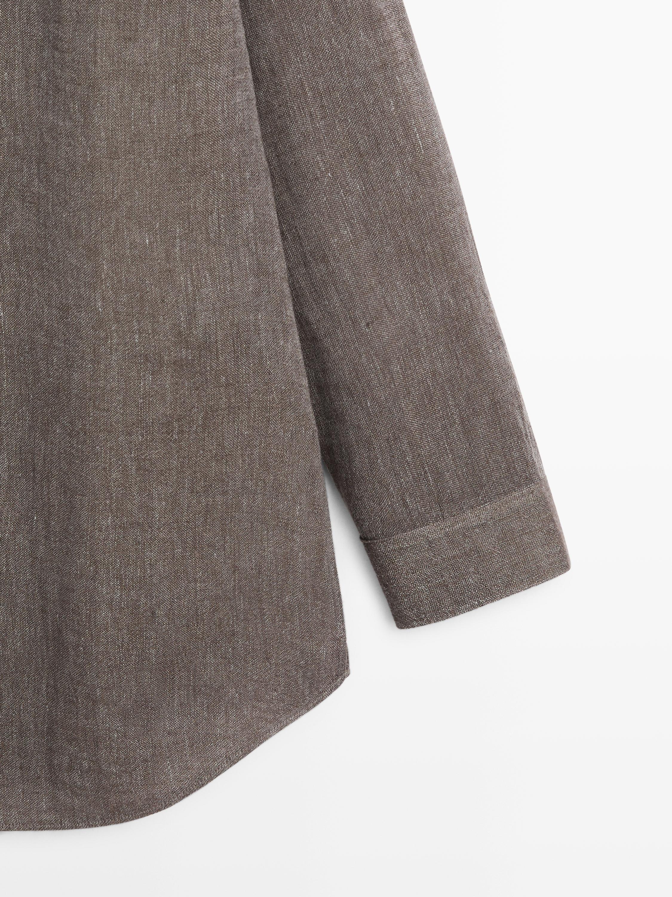 Flowing linen blend shirt with button details — MOLE BROWN