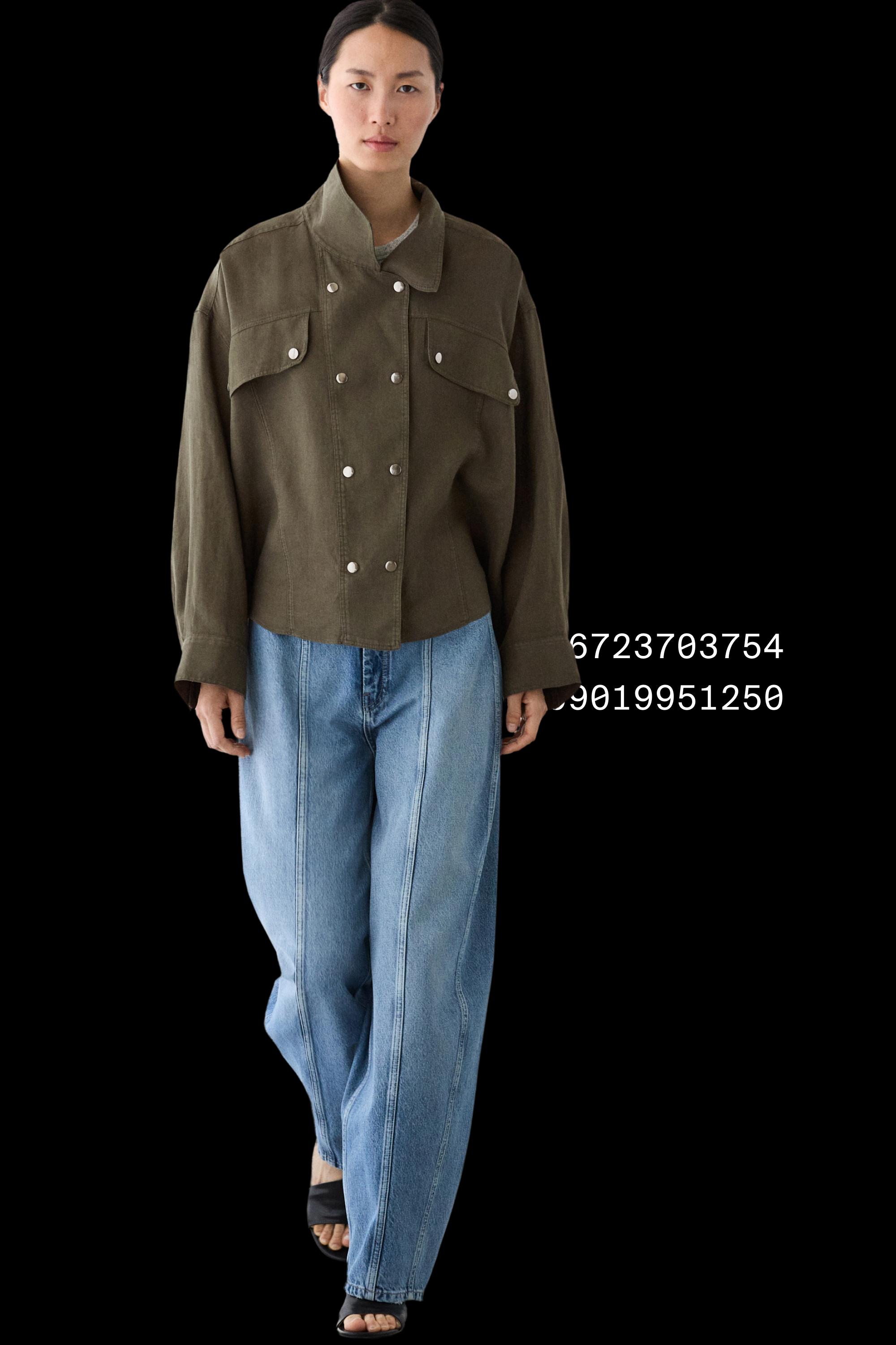 100% linen shirt with snap button detail — GREEN