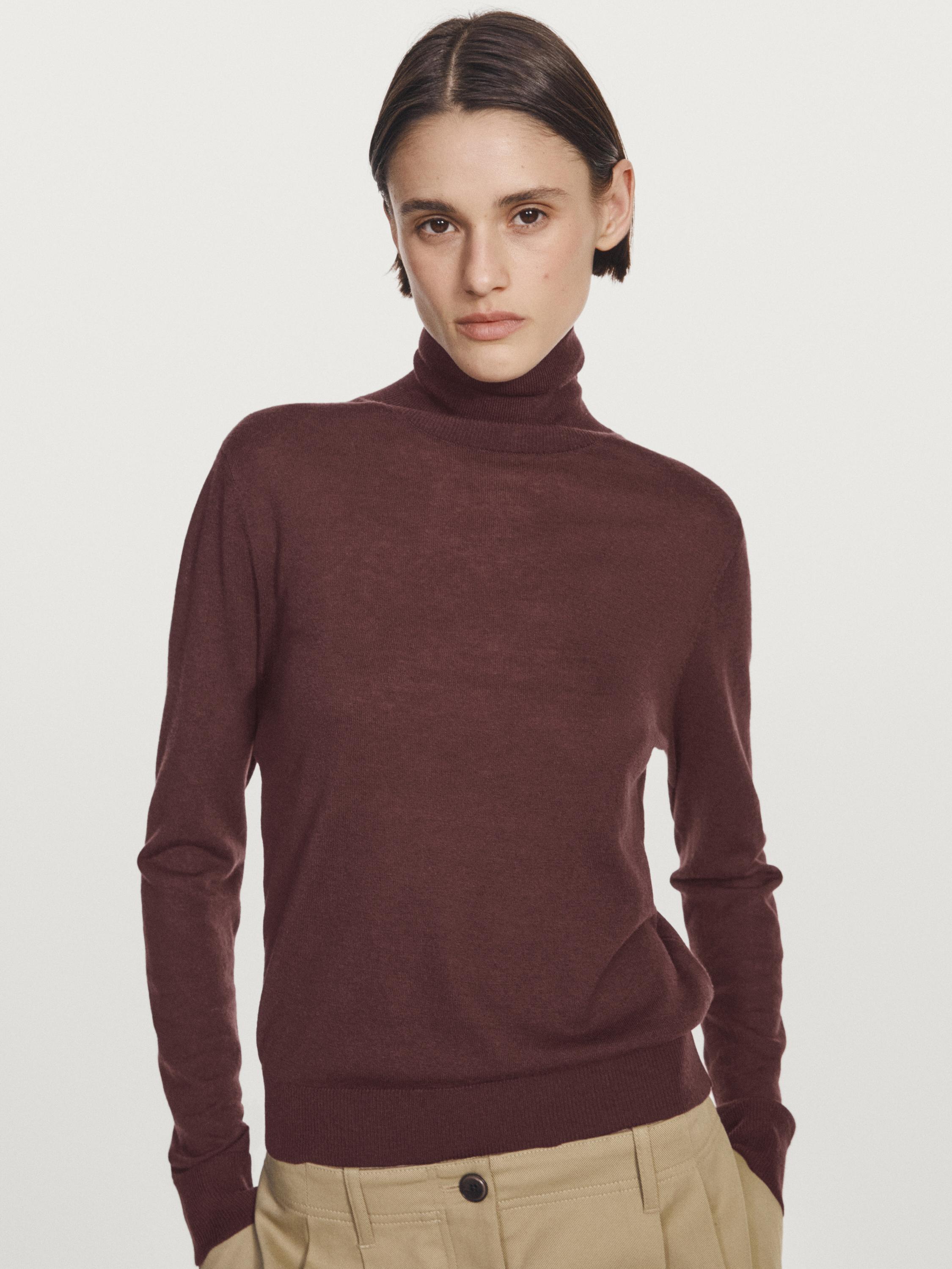 Wool blend high neck knit sweater
