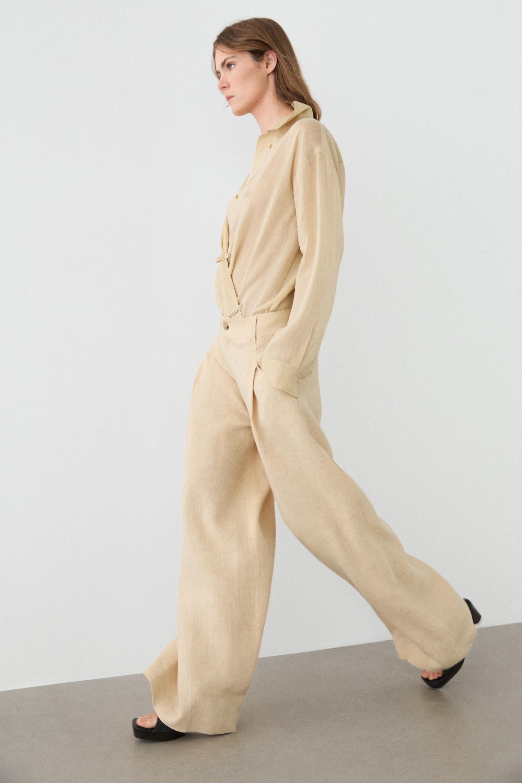 Flowing total look 100% ramie shirt — BEIGE