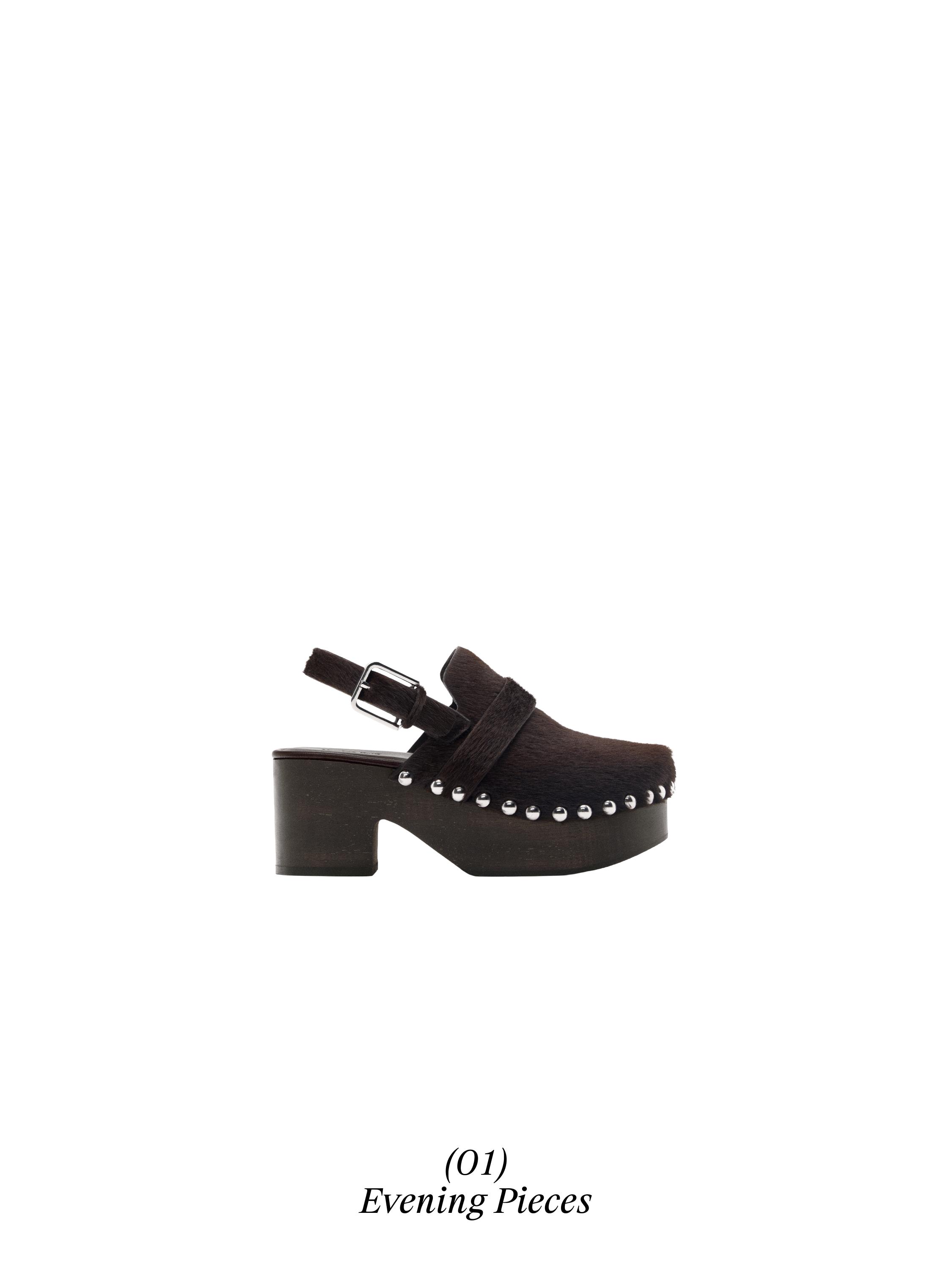 Hair on leather clogs with wooden sole — BROWN