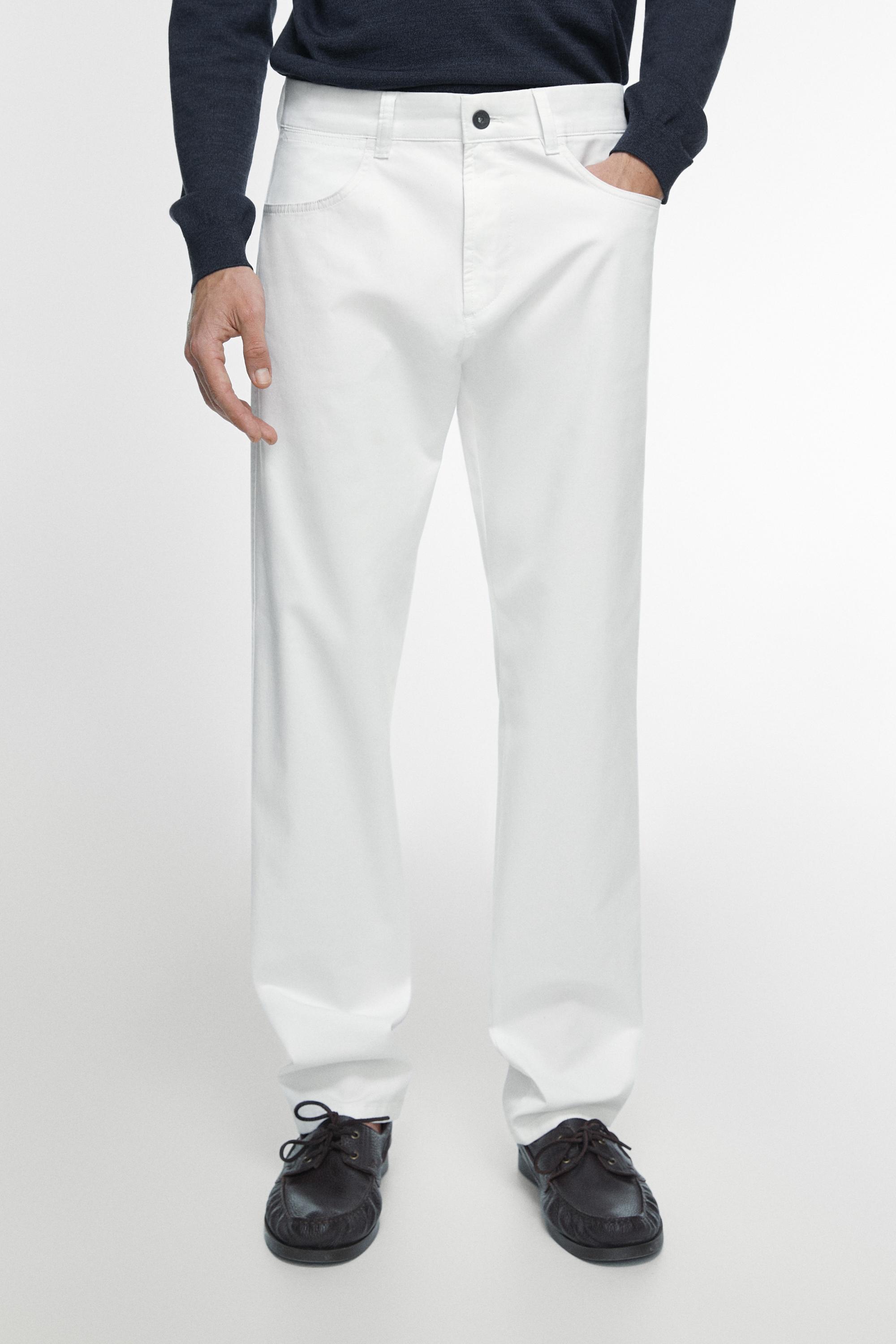 Slim fit denim-effect trousers — WHITE