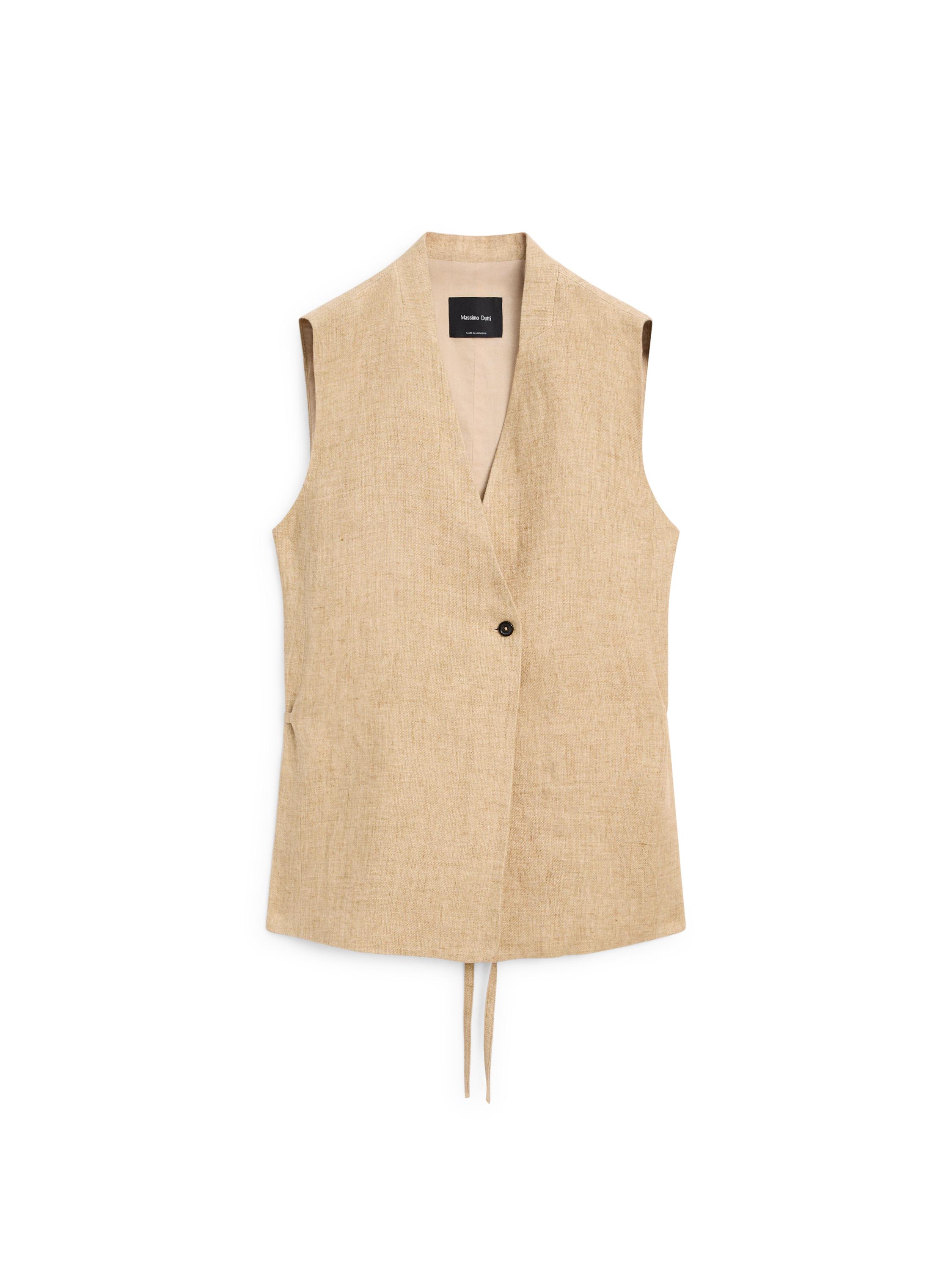 Linen waistcoat with crossover fastening — BEIGE