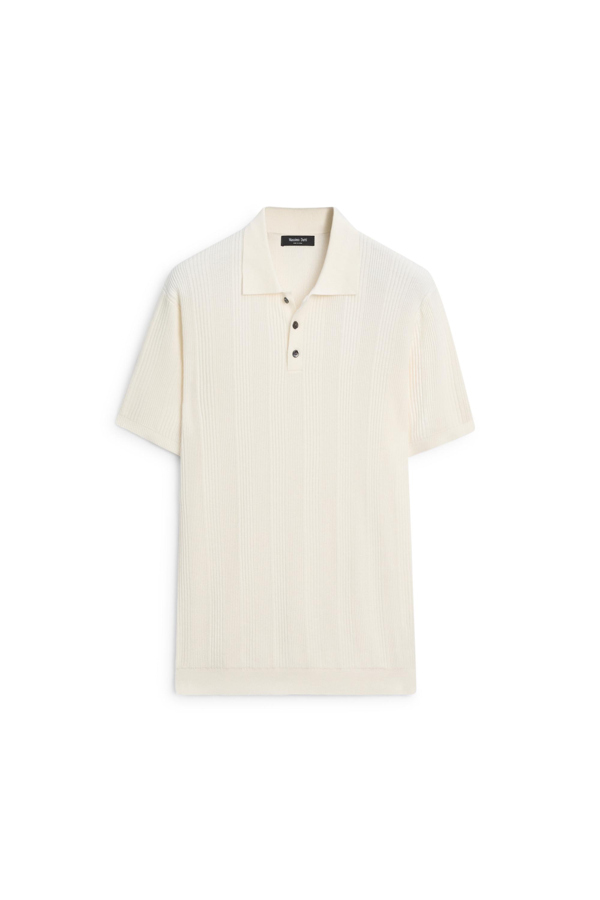 100% cotton textured striped knit polo shirt — CREAM