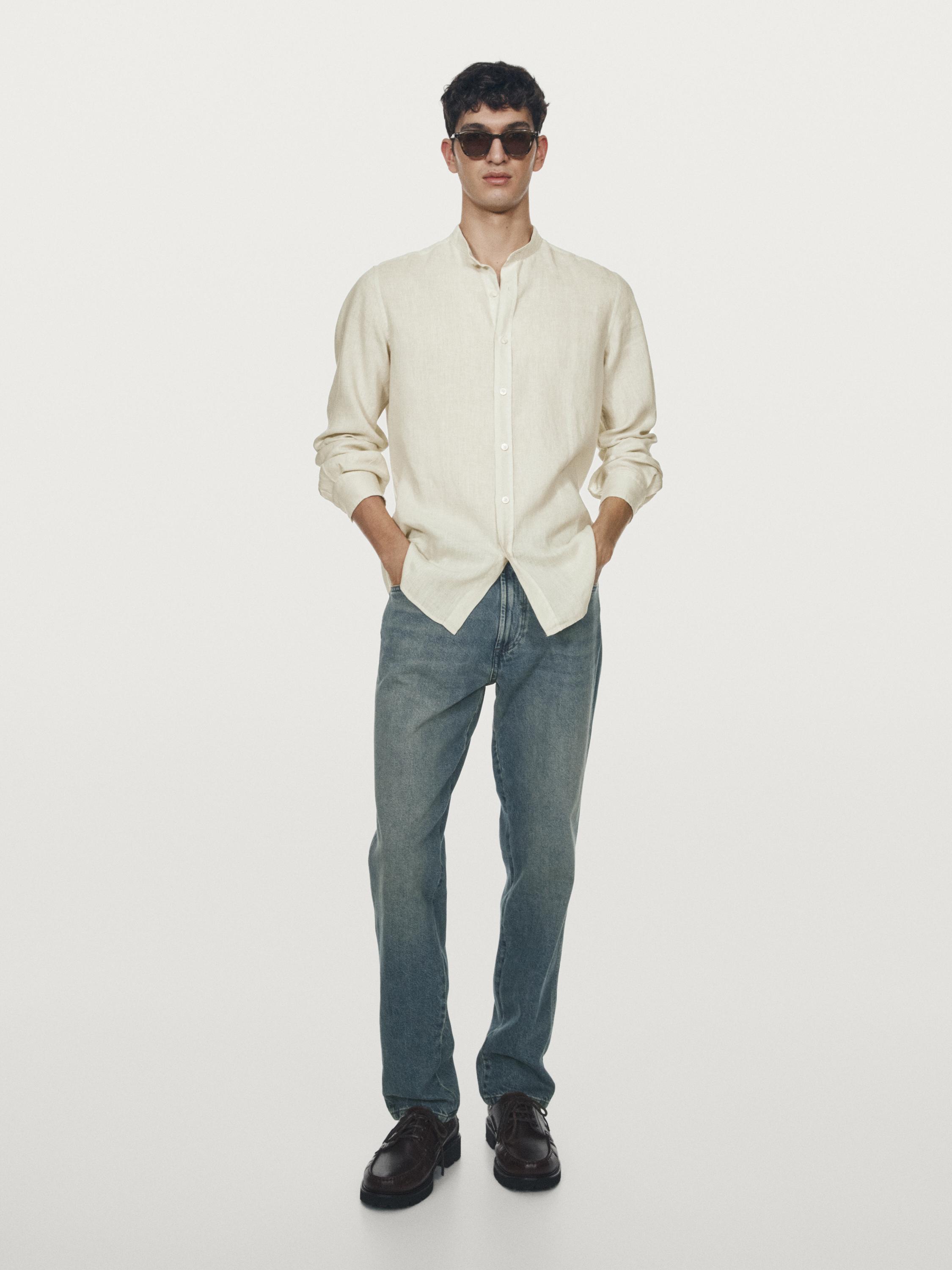 Slim fit stand collar shirt — Green
