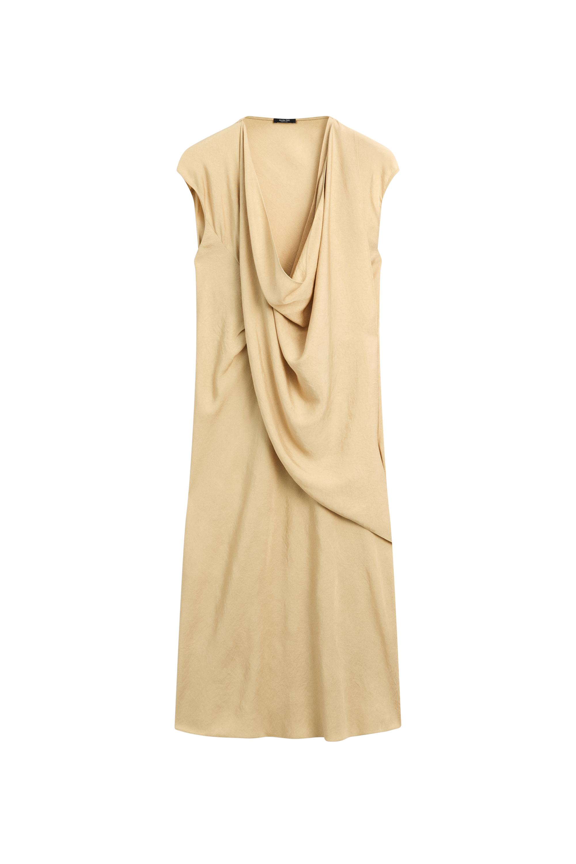 Flowing draped midi dress - LIMITED EDITION  Mustard Yellow  Dress | Massimo  Dutti