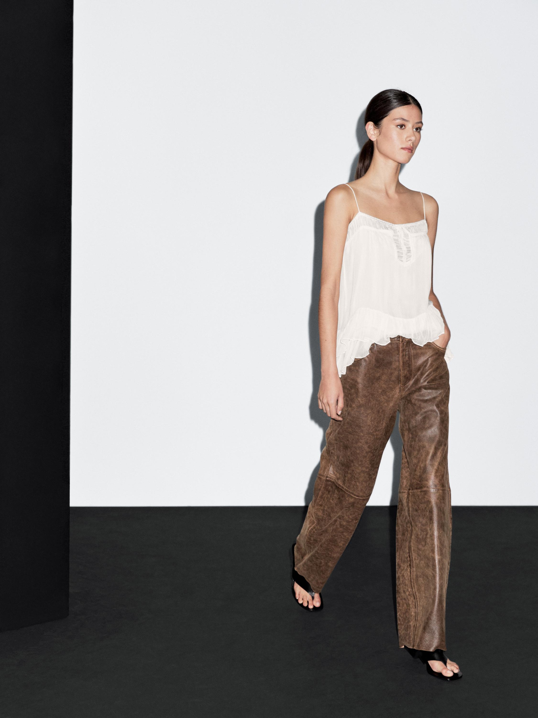 Distressed nappa leather trousers